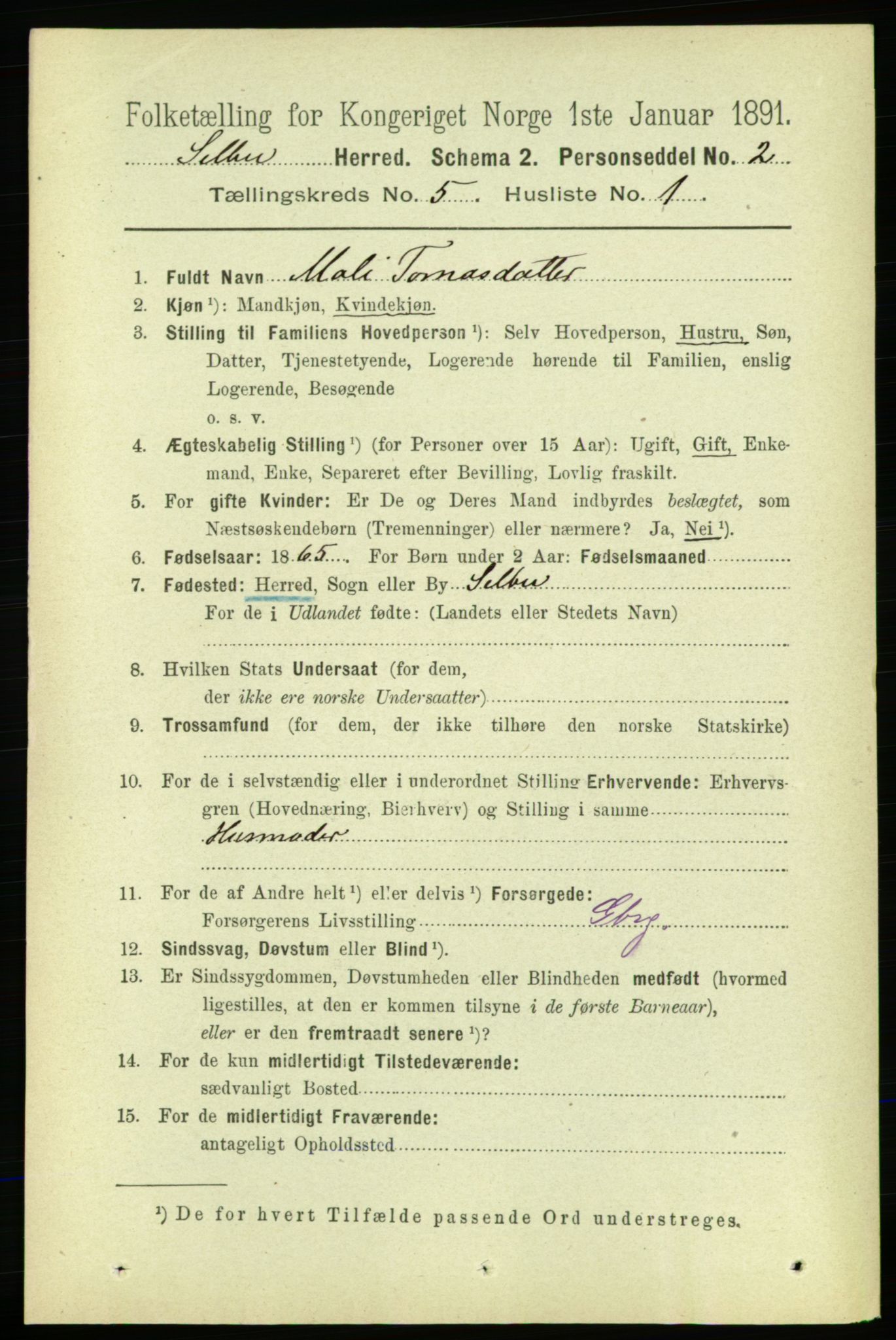 RA, 1891 census for 1664 Selbu, 1891, p. 1708