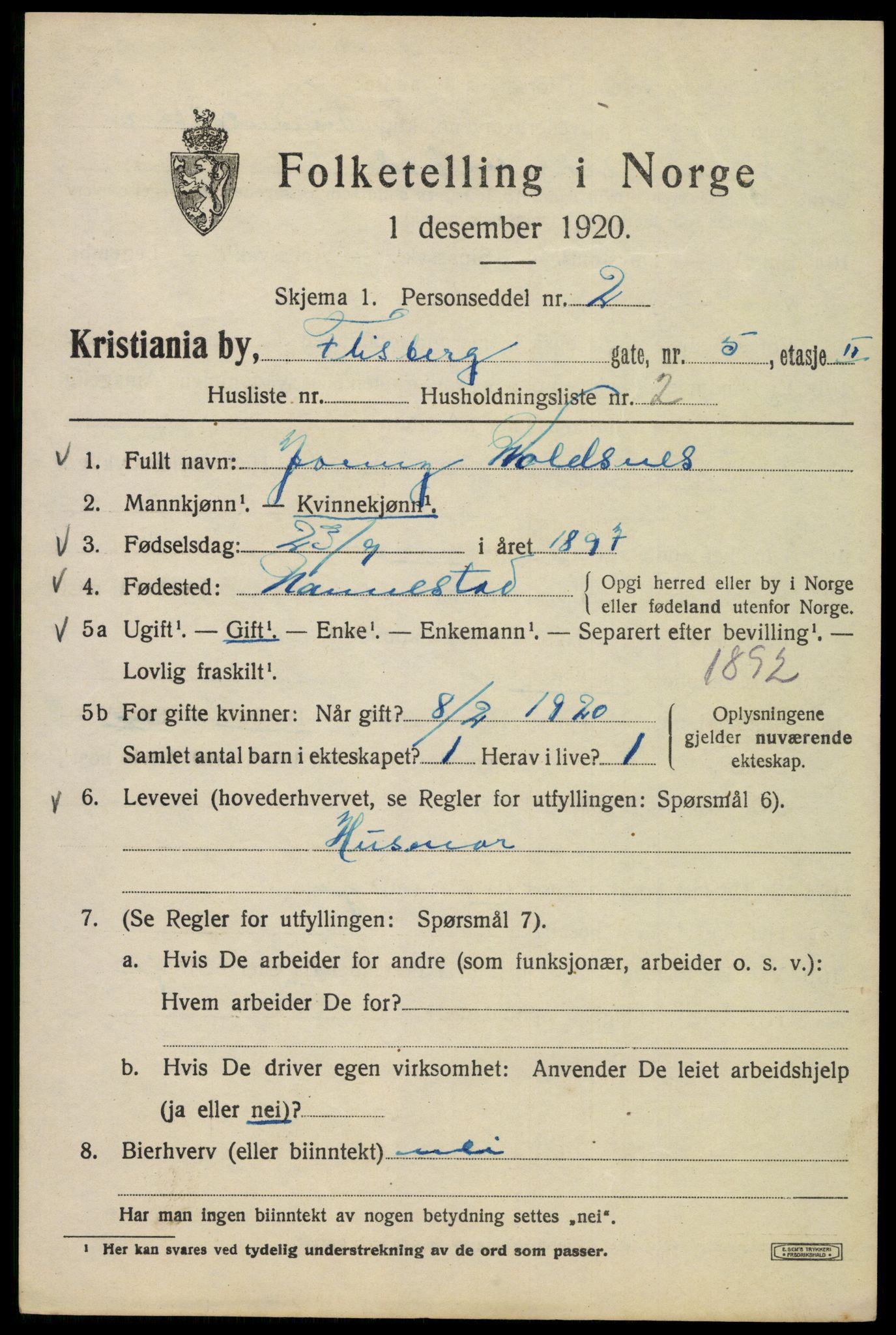 SAO, 1920 census for Kristiania, 1920, p. 230021