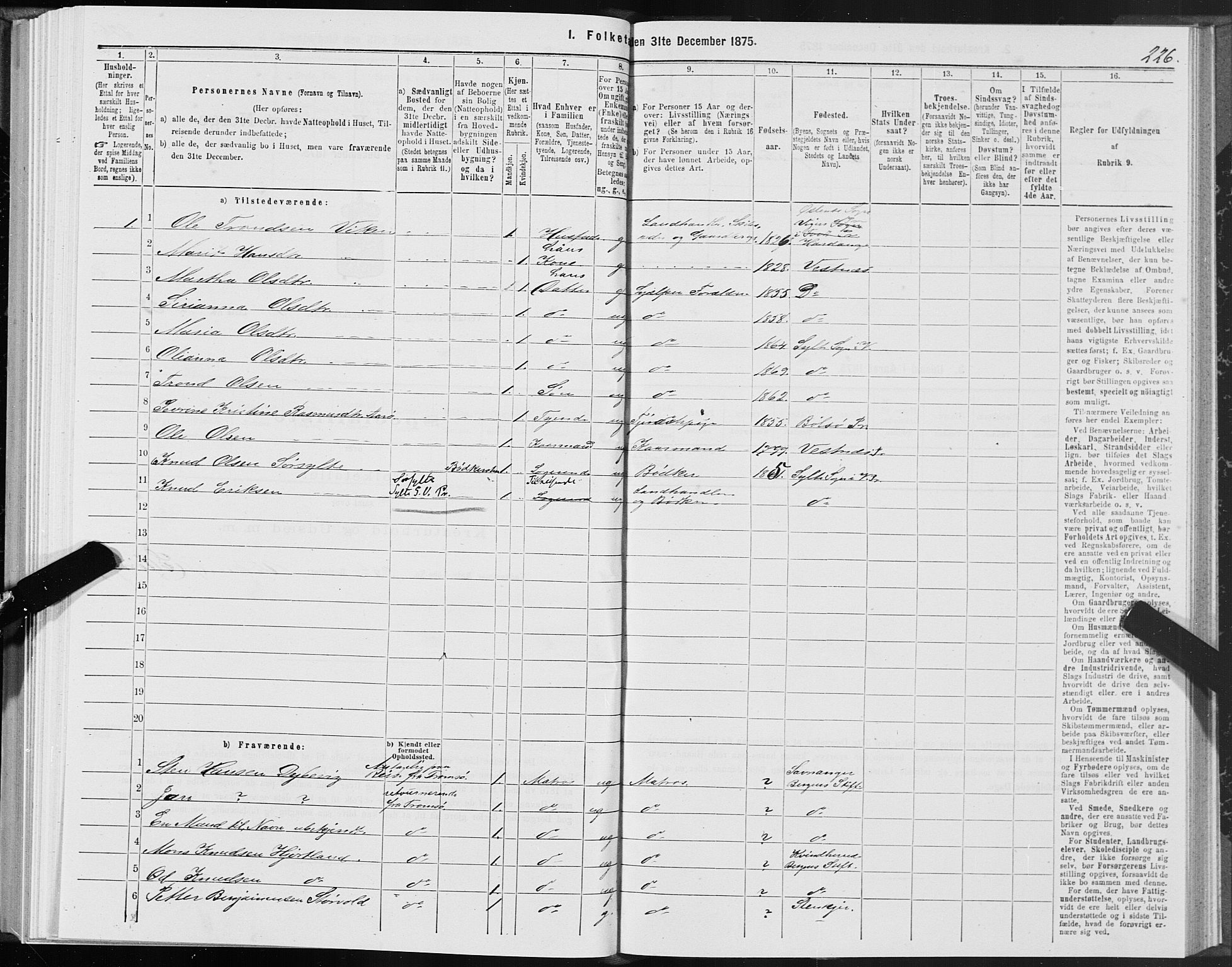 SAT, 1875 census for 1535P Vestnes, 1875, p. 2226