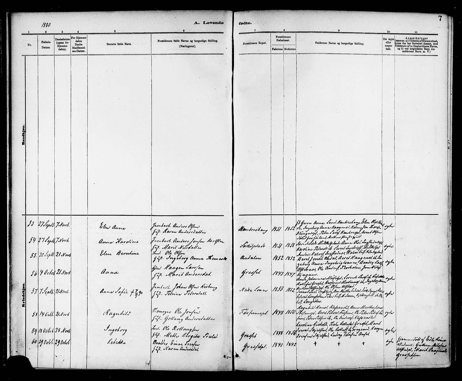 Ministerialprotokoller, klokkerbøker og fødselsregistre - Nord-Trøndelag, SAT/A-1458/703/L0030: Parish register (official) no. 703A03, 1880-1892, p. 7