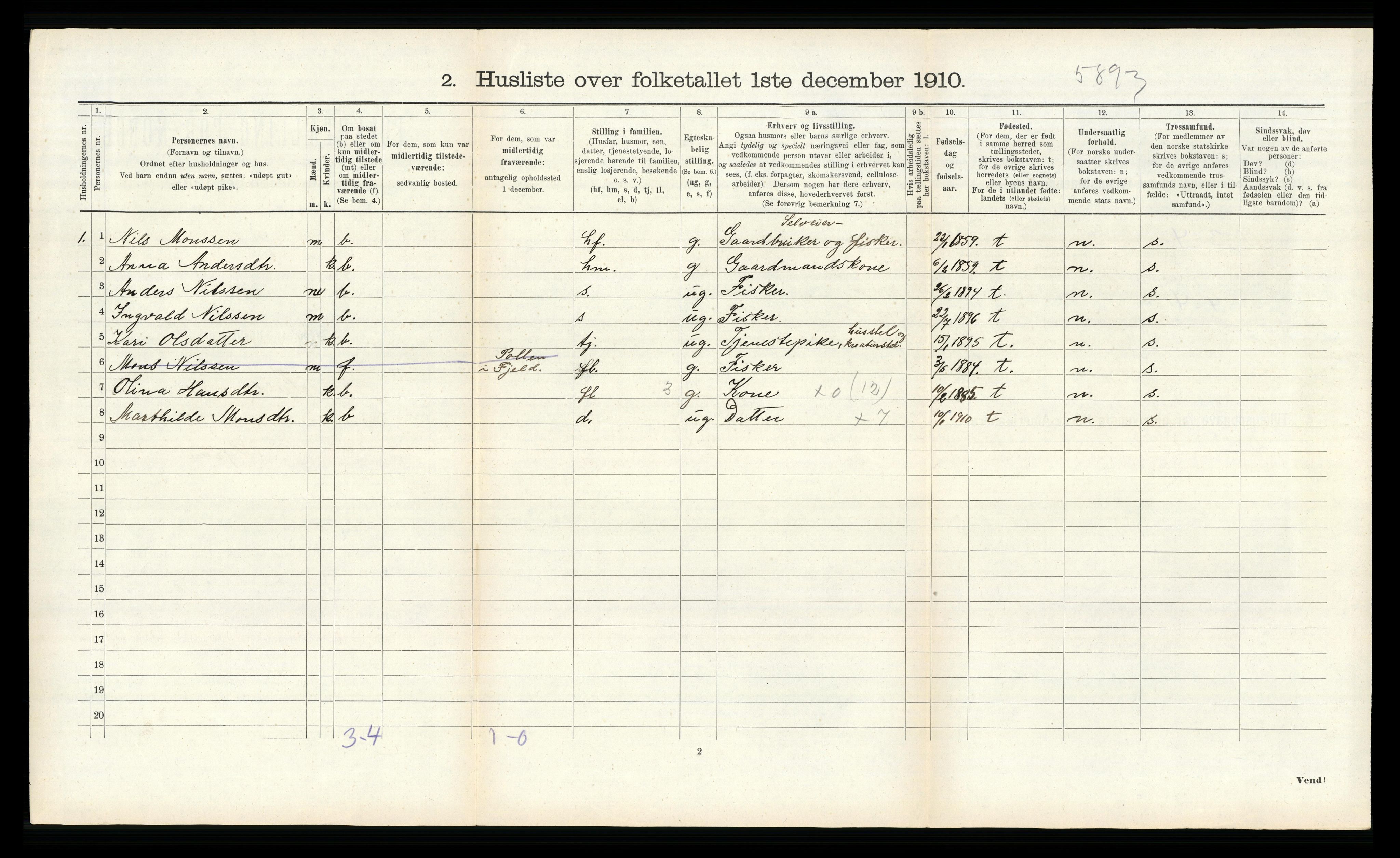 RA, 1910 census for Fjell, 1910, p. 464