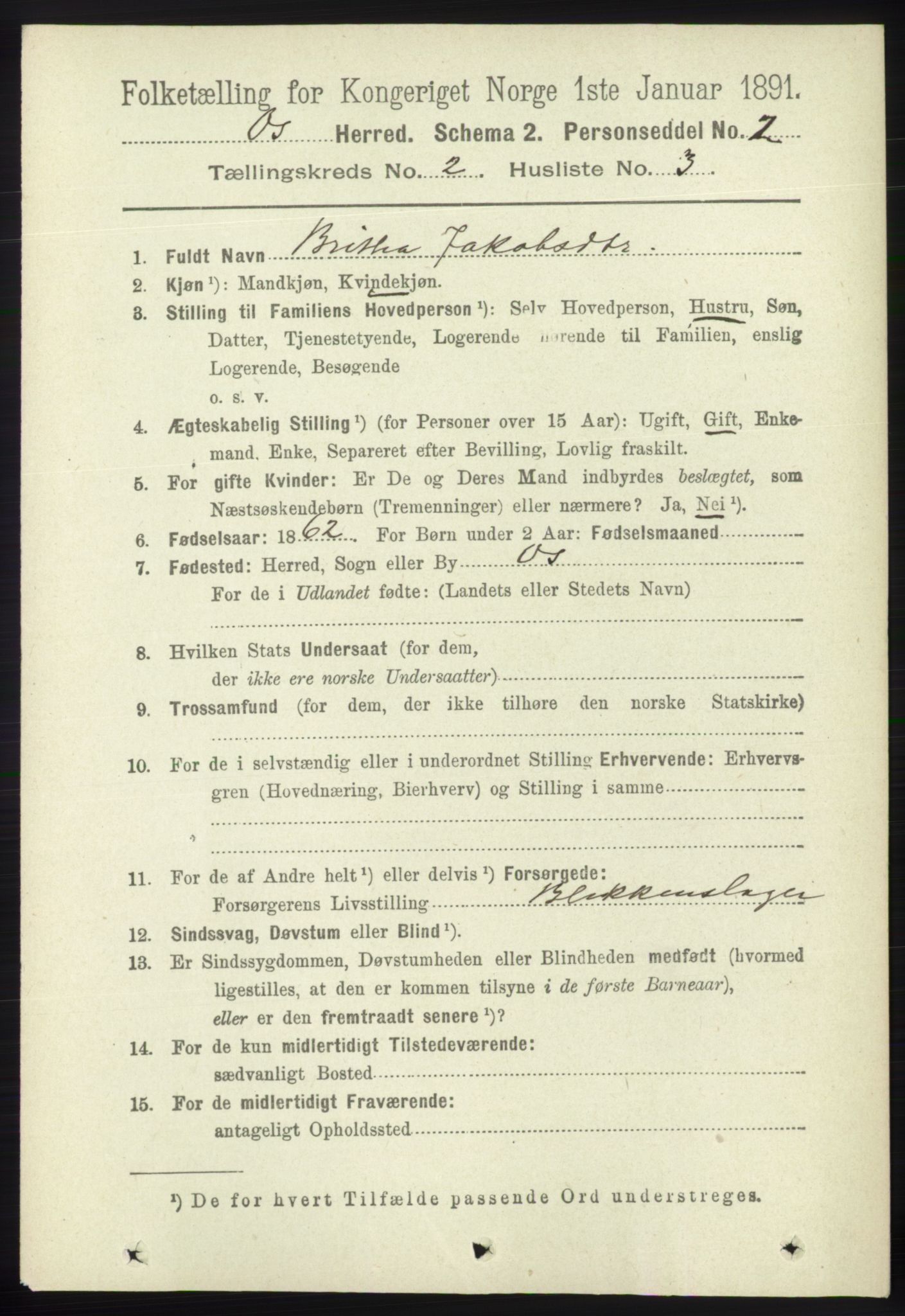 RA, 1891 census for 1243 Os, 1891, p. 437