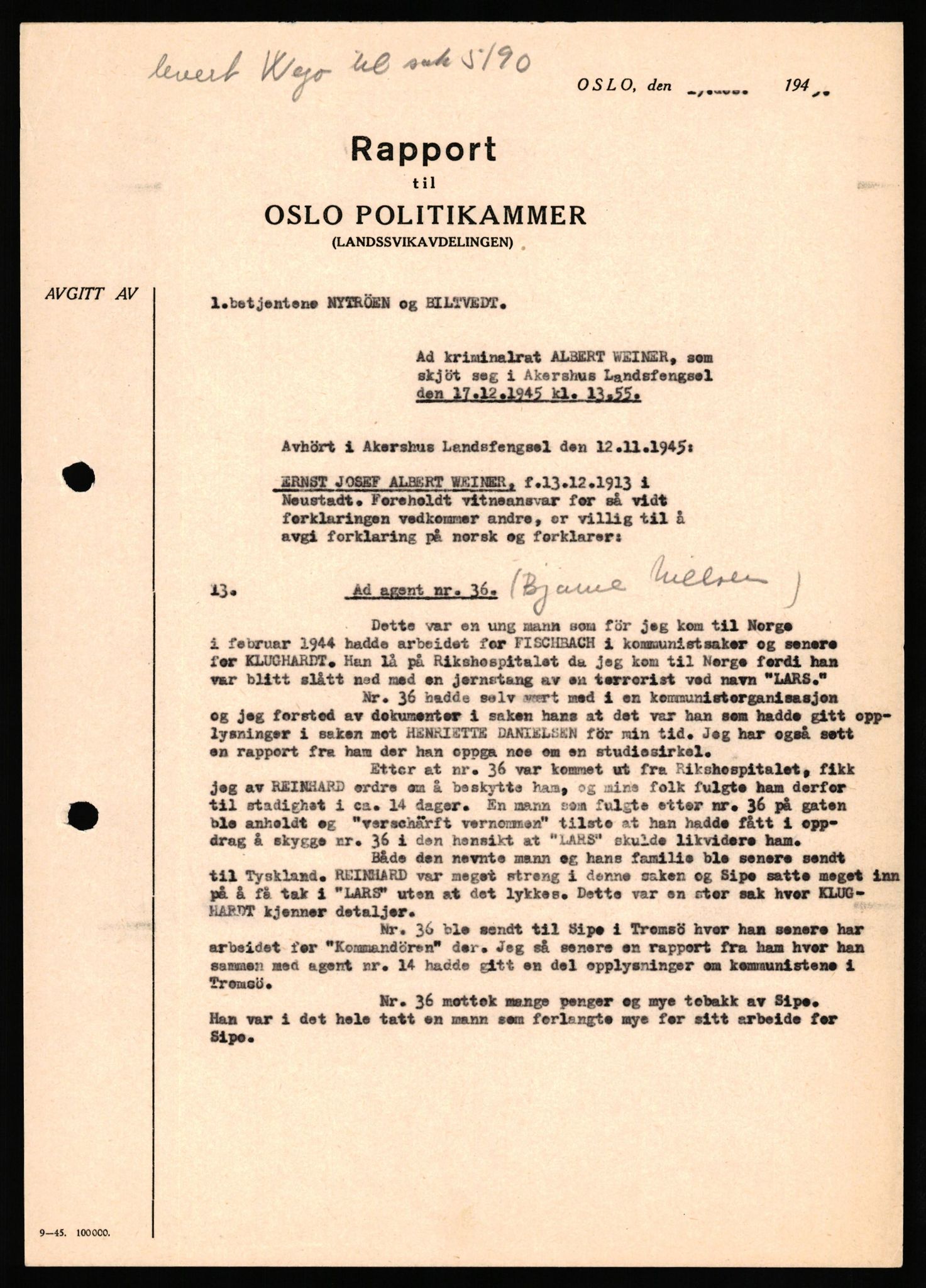 Forsvaret, Forsvarets overkommando II, AV/RA-RAFA-3915/D/Db/L0035: CI Questionaires. Tyske okkupasjonsstyrker i Norge. Tyskere., 1945-1946, p. 250