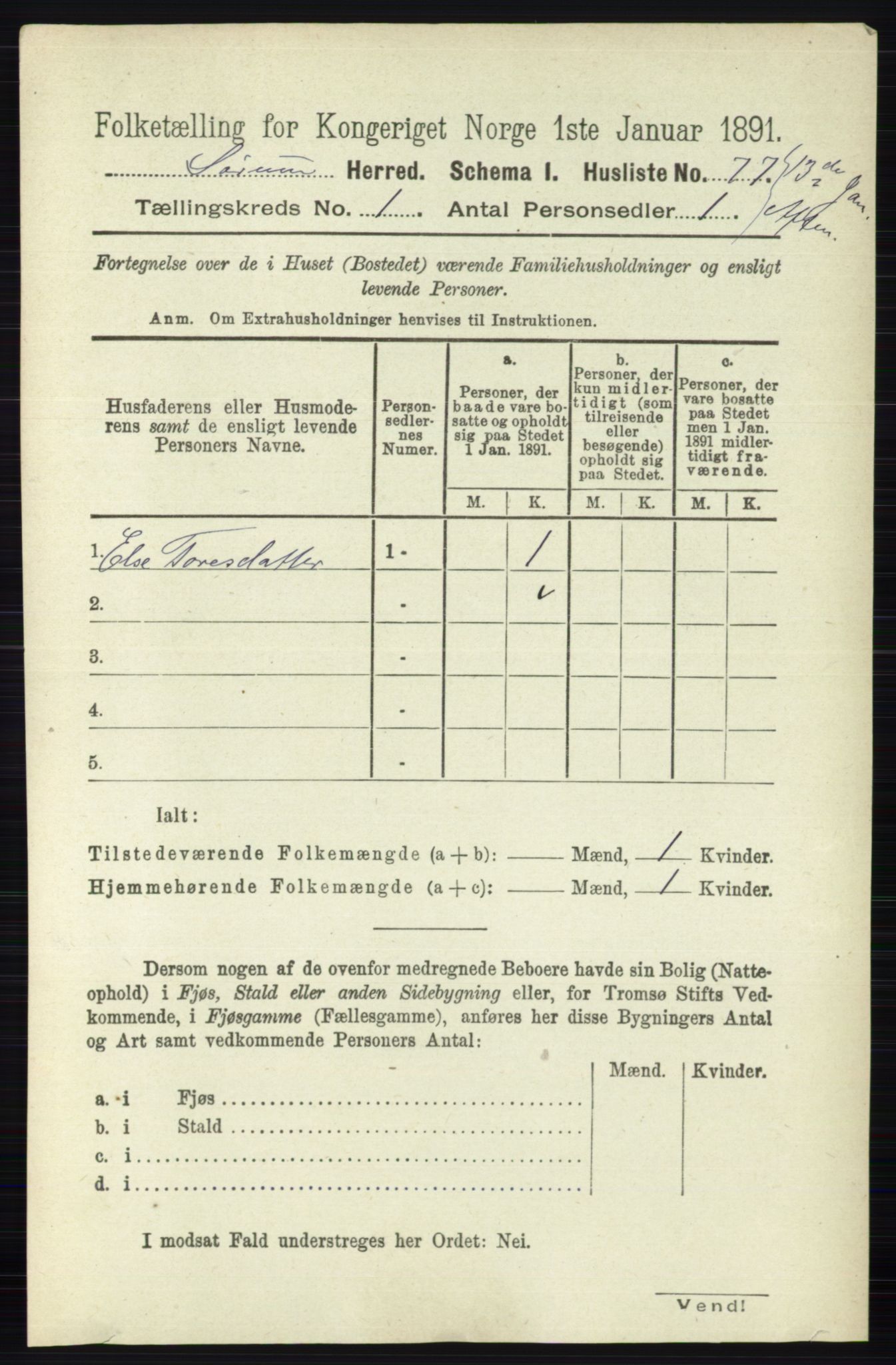 RA, 1891 census for 0226 Sørum, 1891, p. 96