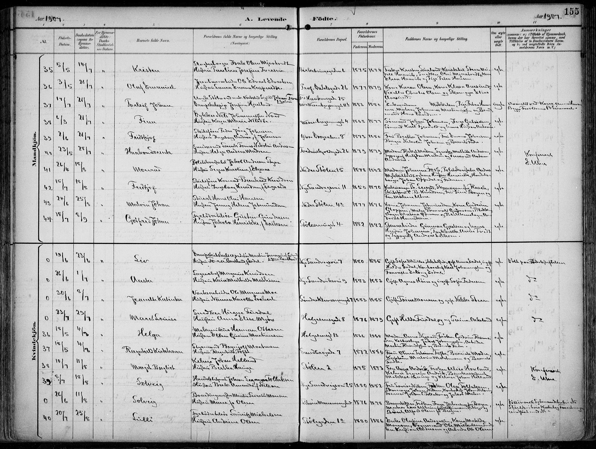 Mariakirken Sokneprestembete, AV/SAB-A-76901/H/Hab/L0005: Parish register (copy) no. A 5, 1893-1913, p. 155