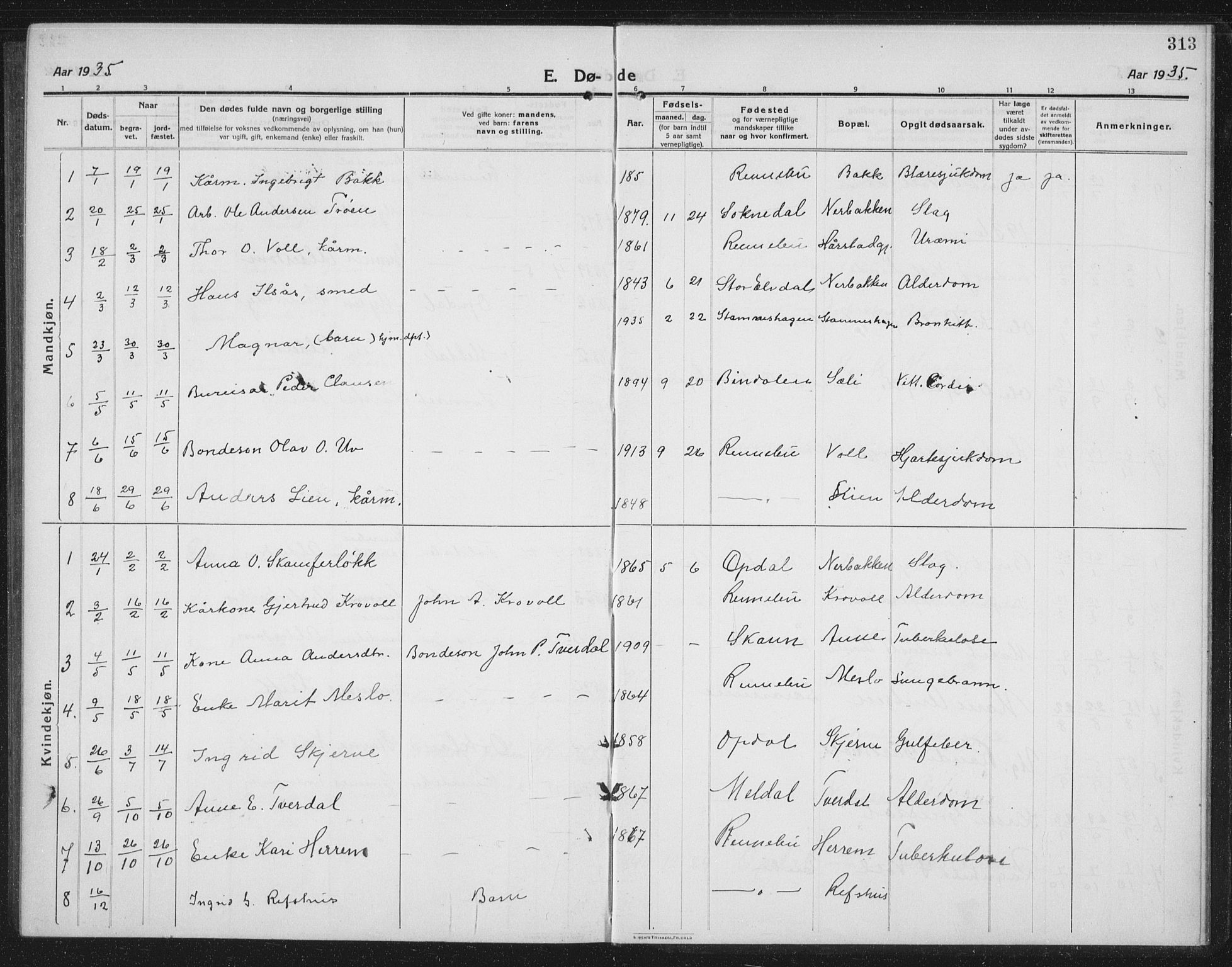 Ministerialprotokoller, klokkerbøker og fødselsregistre - Sør-Trøndelag, AV/SAT-A-1456/674/L0877: Parish register (copy) no. 674C04, 1913-1940, p. 313