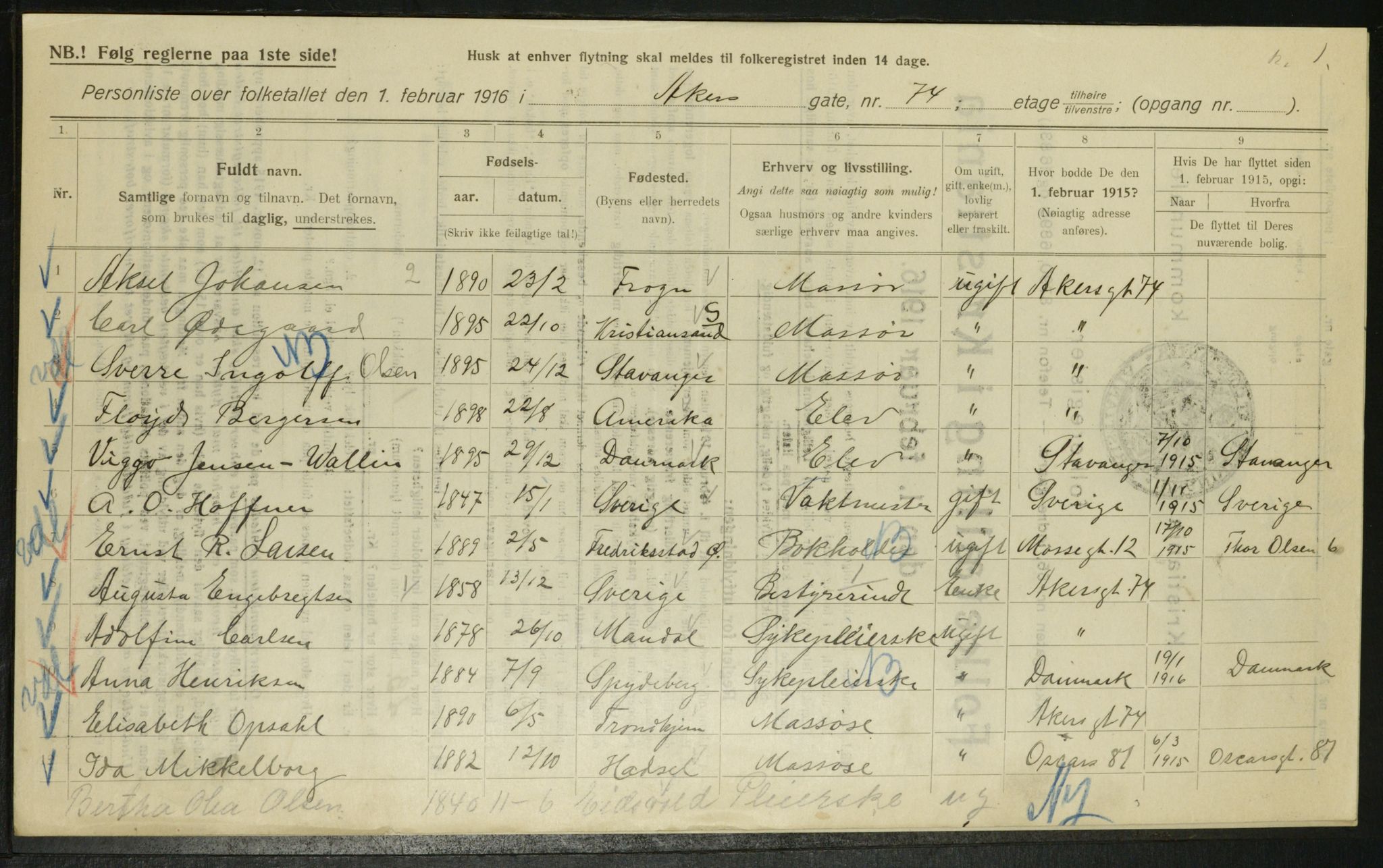 OBA, Municipal Census 1916 for Kristiania, 1916, p. 751