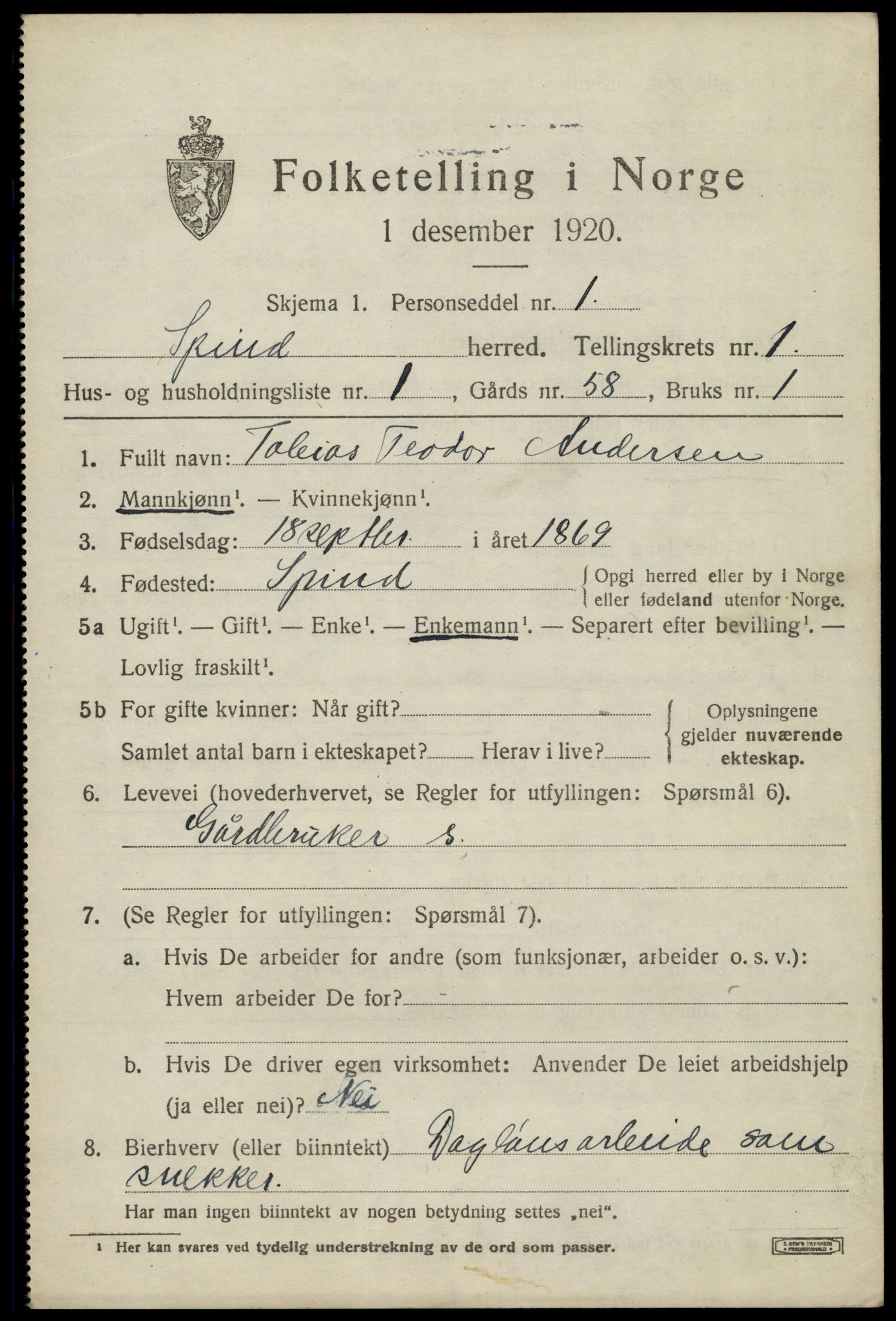 SAK, 1920 census for Spind, 1920, p. 567