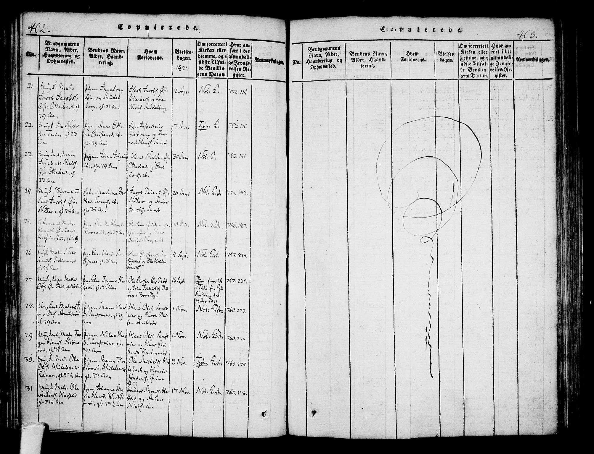 Nøtterøy kirkebøker, AV/SAKO-A-354/F/Fa/L0004: Parish register (official) no. I 4, 1814-1838, p. 402-403