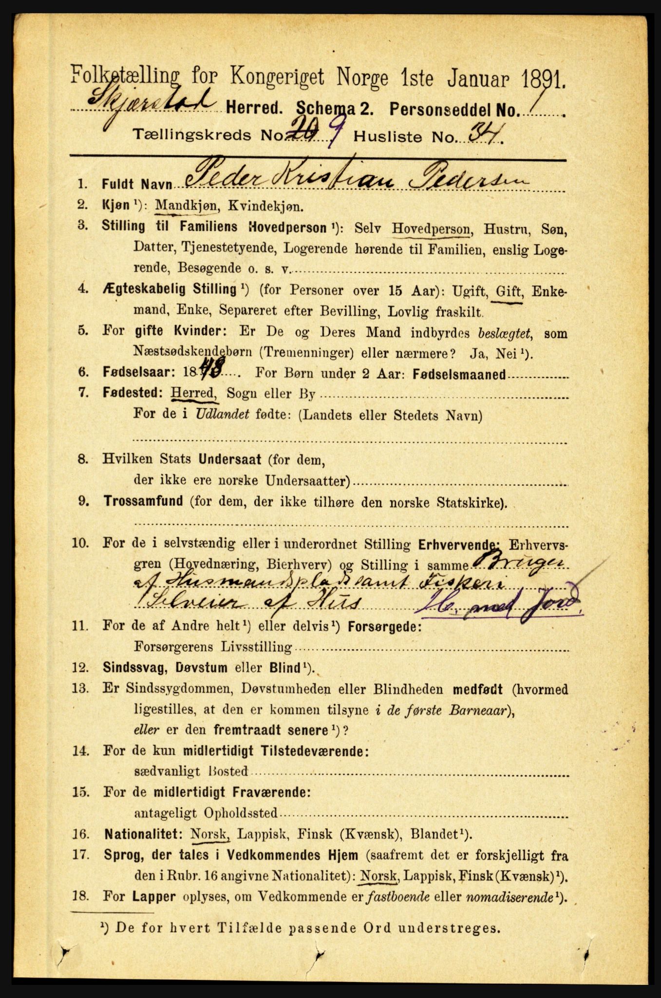 RA, 1891 census for 1842 Skjerstad, 1891, p. 3521