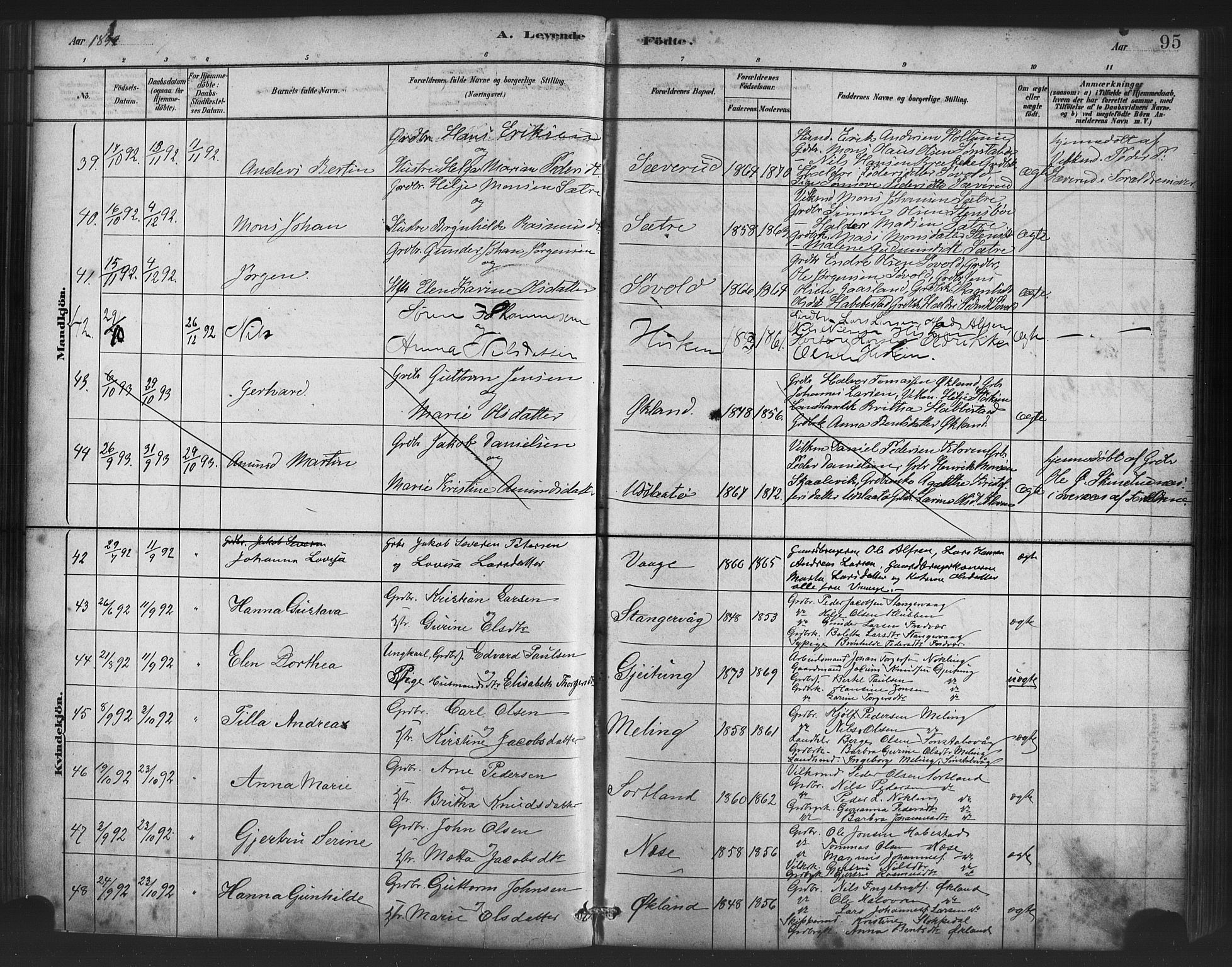 Finnås sokneprestembete, AV/SAB-A-99925/H/Ha/Haa/Haac/L0001: Parish register (official) no. C 1, 1881-1894, p. 95