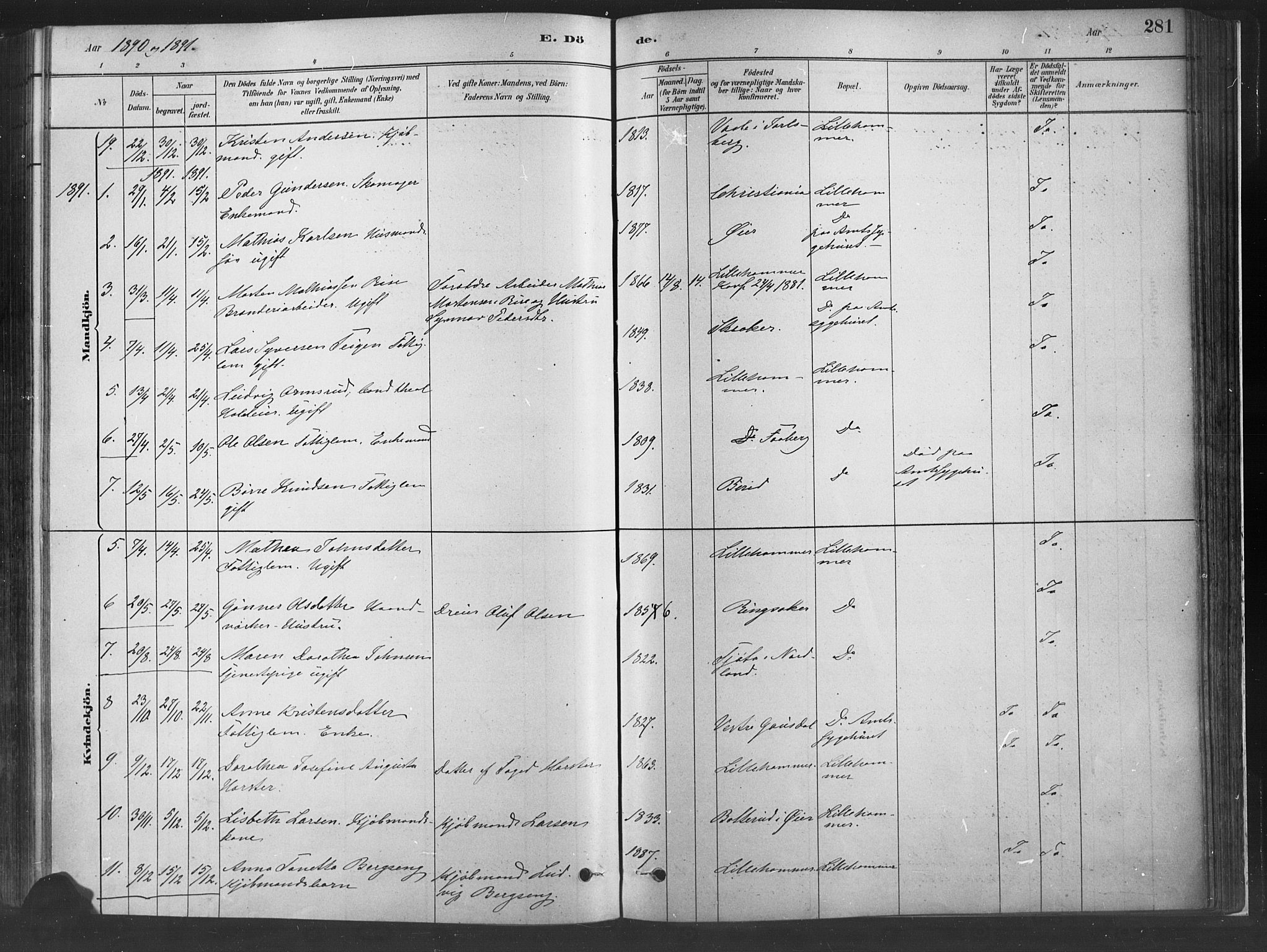 Fåberg prestekontor, SAH/PREST-086/H/Ha/Haa/L0010: Parish register (official) no. 10, 1879-1900, p. 281