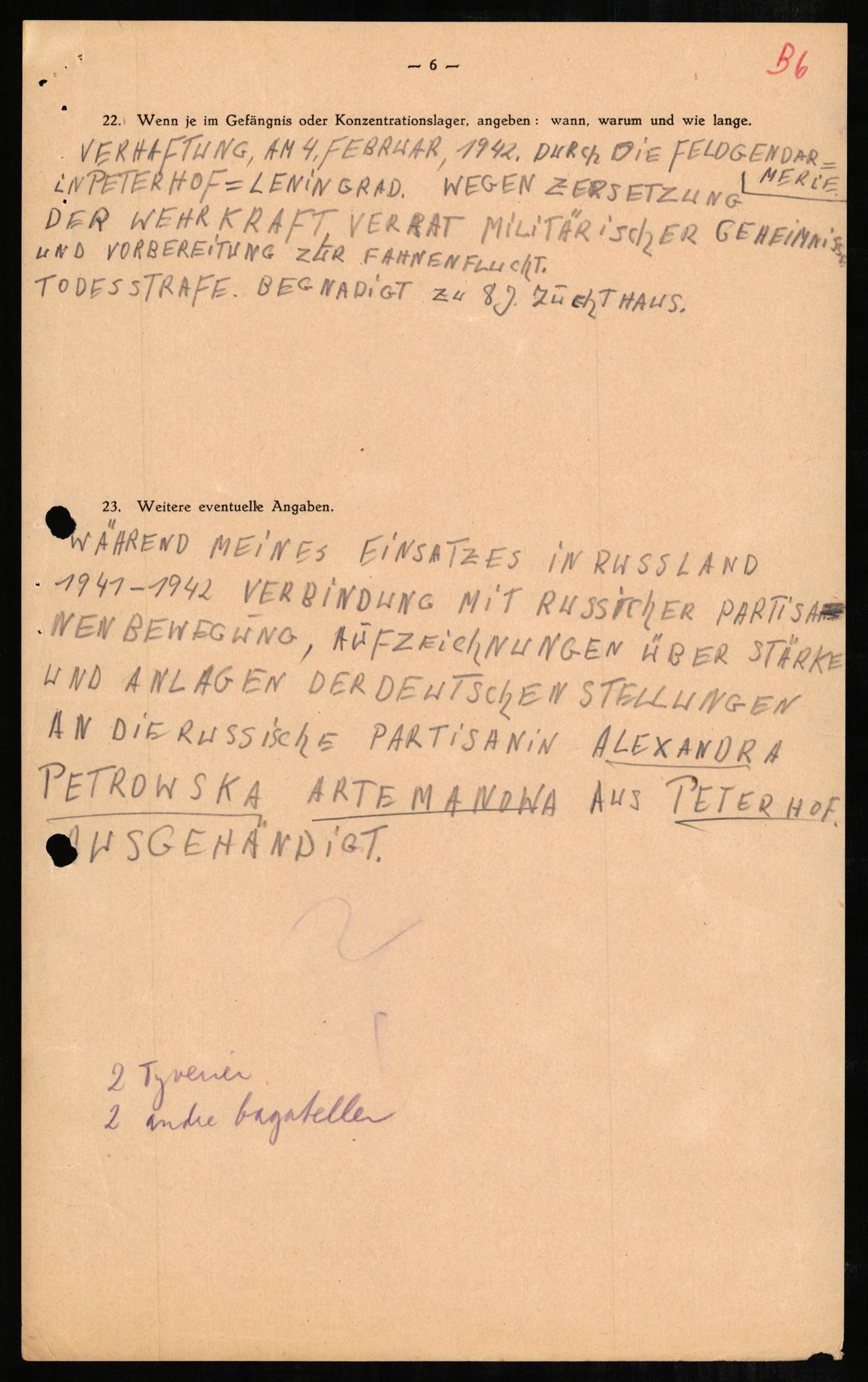 Forsvaret, Forsvarets overkommando II, AV/RA-RAFA-3915/D/Db/L0004: CI Questionaires. Tyske okkupasjonsstyrker i Norge. Tyskere., 1945-1946, p. 70