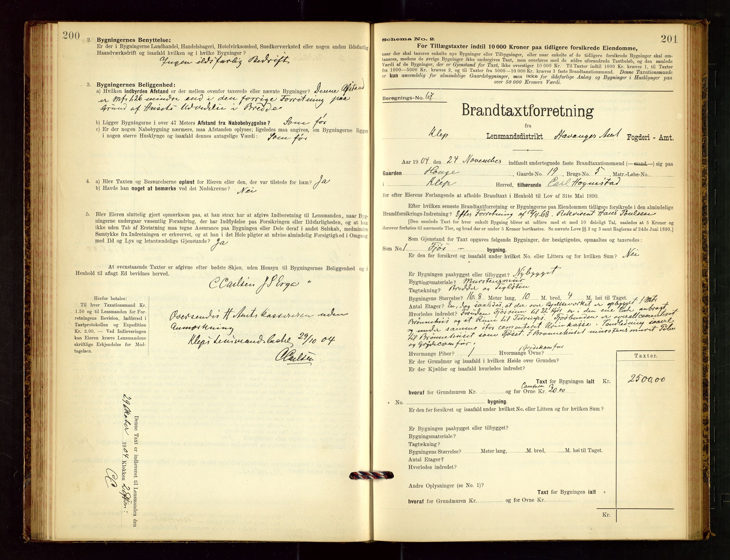 Klepp lensmannskontor, SAST/A-100163/Goc/L0003: "Brandtaxationsprotokol" m/register, 1902-1907, p. 200-201