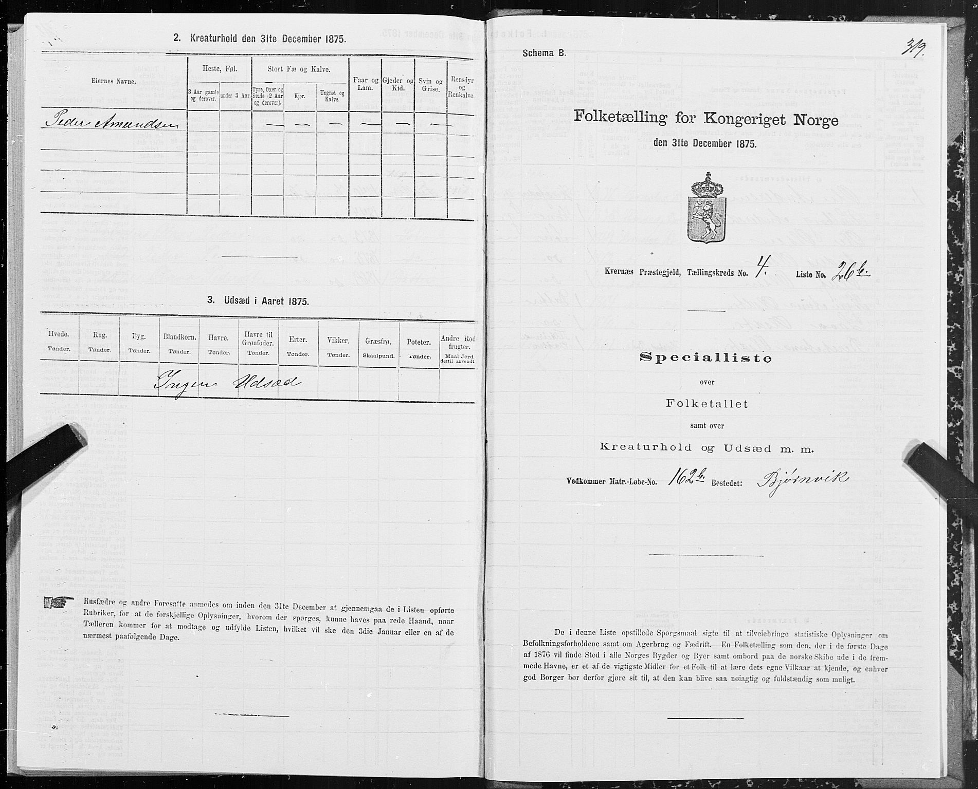 SAT, 1875 census for 1553P Kvernes, 1875, p. 2319