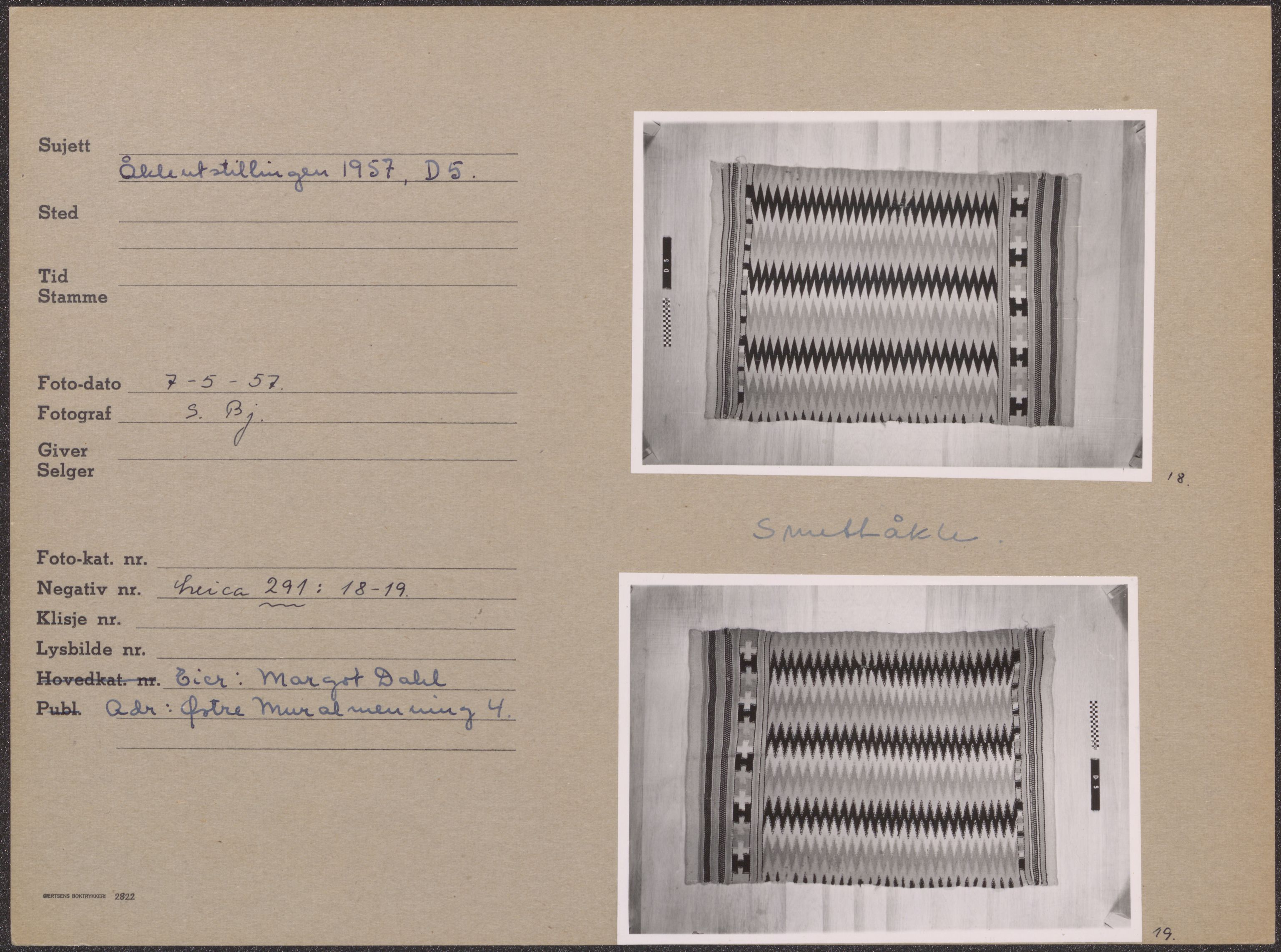 Åkleprosjektet 1957, UMB/A008/F/Fa/L0001/0001: Registreringskort Smettåkle A-H / Smettåkler A -E, 1957