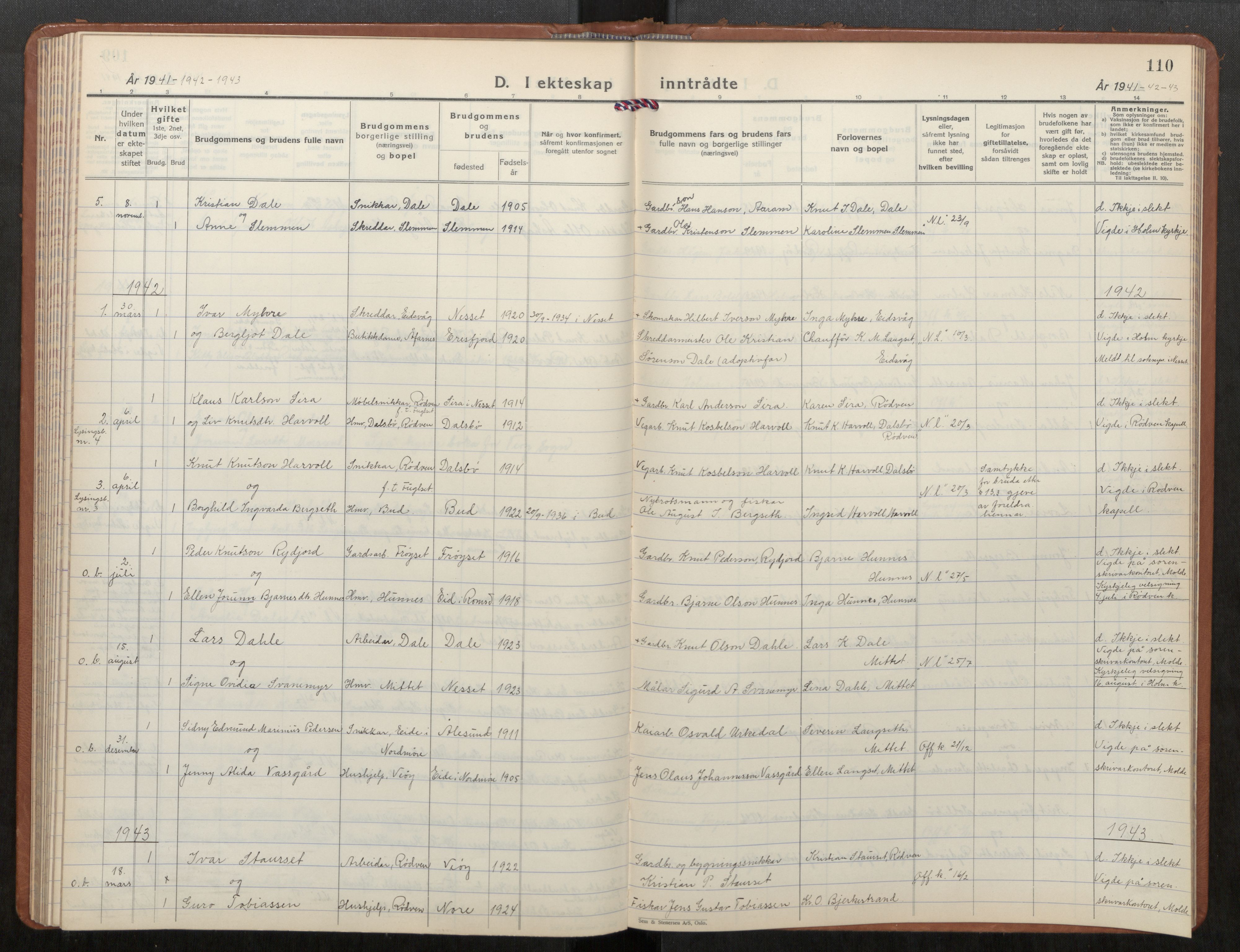 Ministerialprotokoller, klokkerbøker og fødselsregistre - Møre og Romsdal, AV/SAT-A-1454/549/L0616: Parish register (copy) no. 549C02, 1932-1961, p. 110