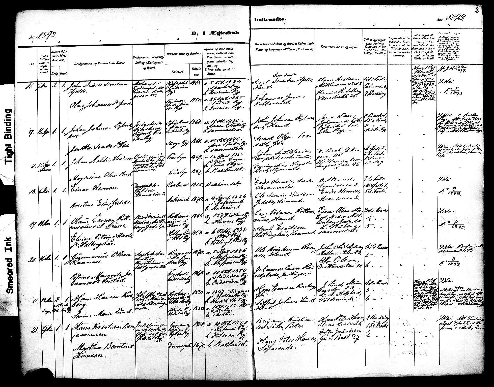 Ministerialprotokoller, klokkerbøker og fødselsregistre - Sør-Trøndelag, SAT/A-1456/604/L0198: Parish register (official) no. 604A19, 1893-1900, p. 3