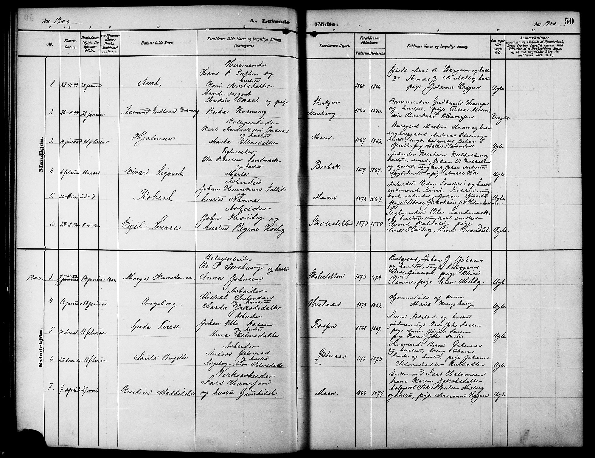 Ministerialprotokoller, klokkerbøker og fødselsregistre - Sør-Trøndelag, SAT/A-1456/617/L0431: Parish register (copy) no. 617C01, 1889-1910, p. 50