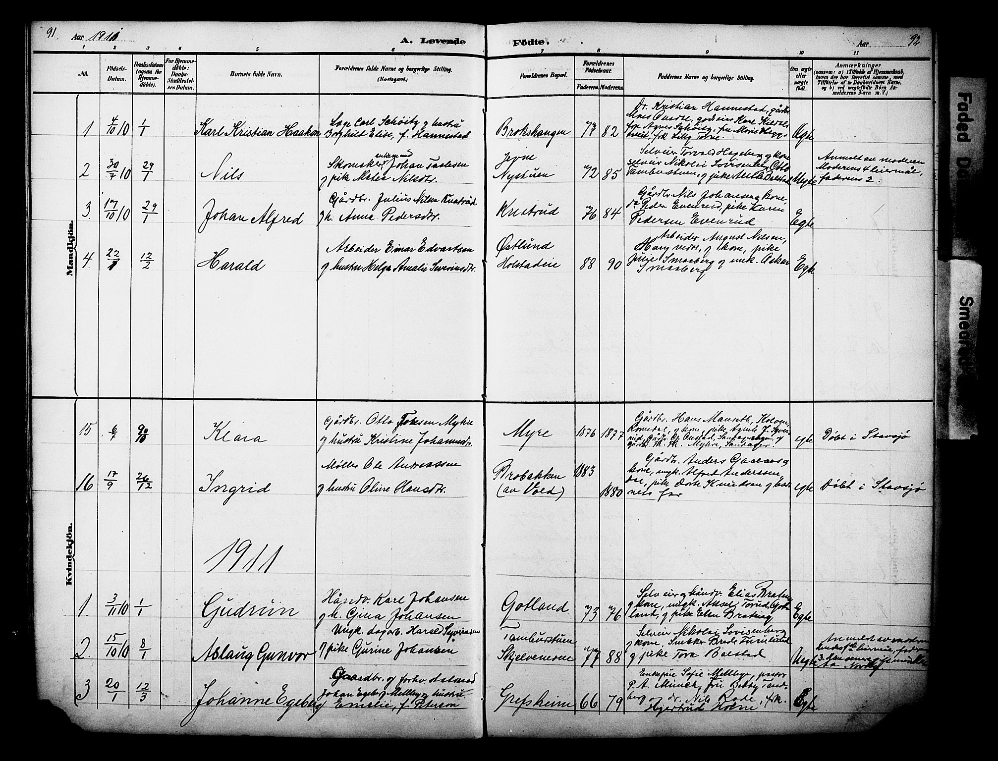 Nes prestekontor, Hedmark, AV/SAH-PREST-020/L/La/L0006: Parish register (copy) no. 6, 1890-1932, p. 91-92