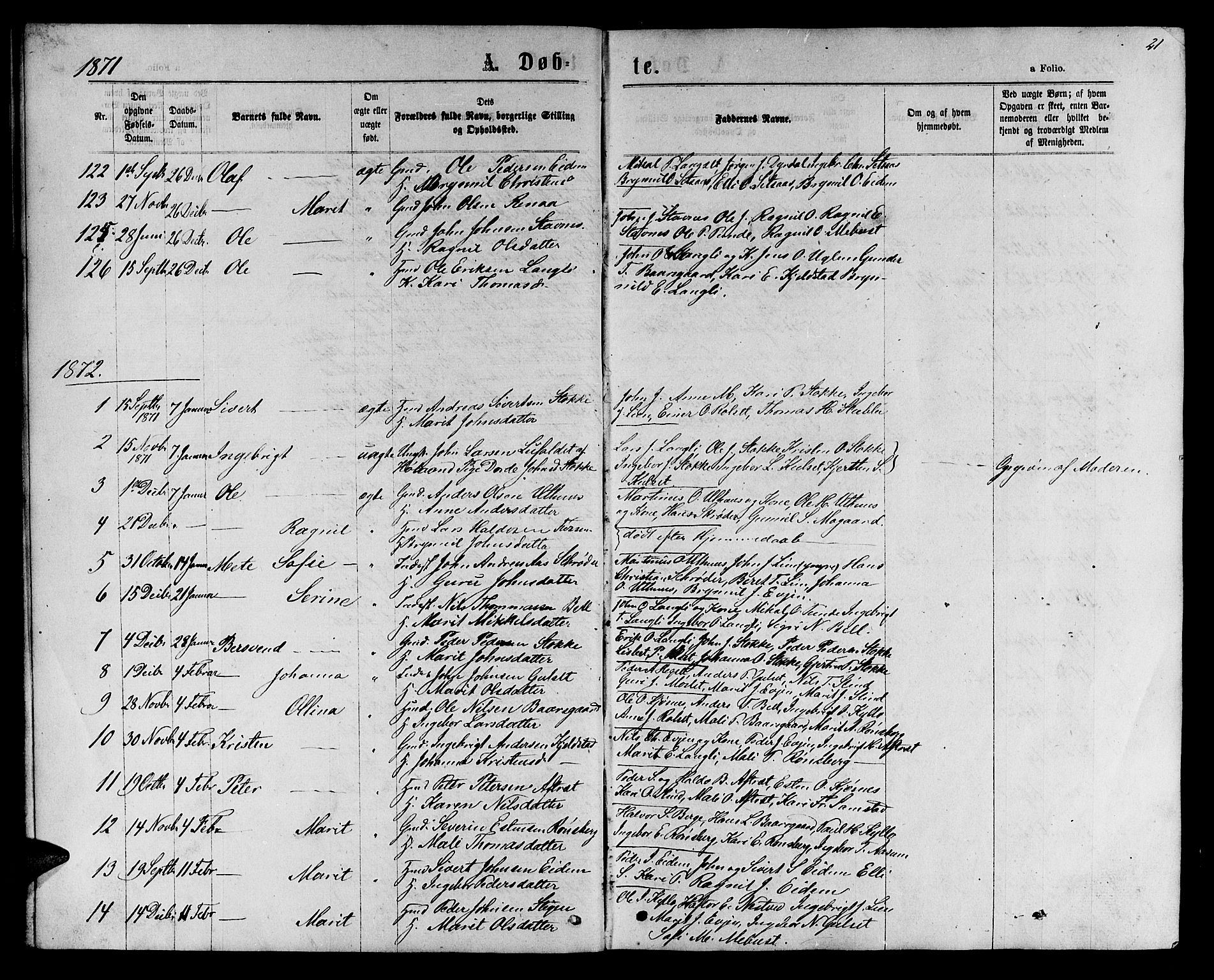 Ministerialprotokoller, klokkerbøker og fødselsregistre - Sør-Trøndelag, SAT/A-1456/695/L1156: Parish register (copy) no. 695C07, 1869-1888, p. 21