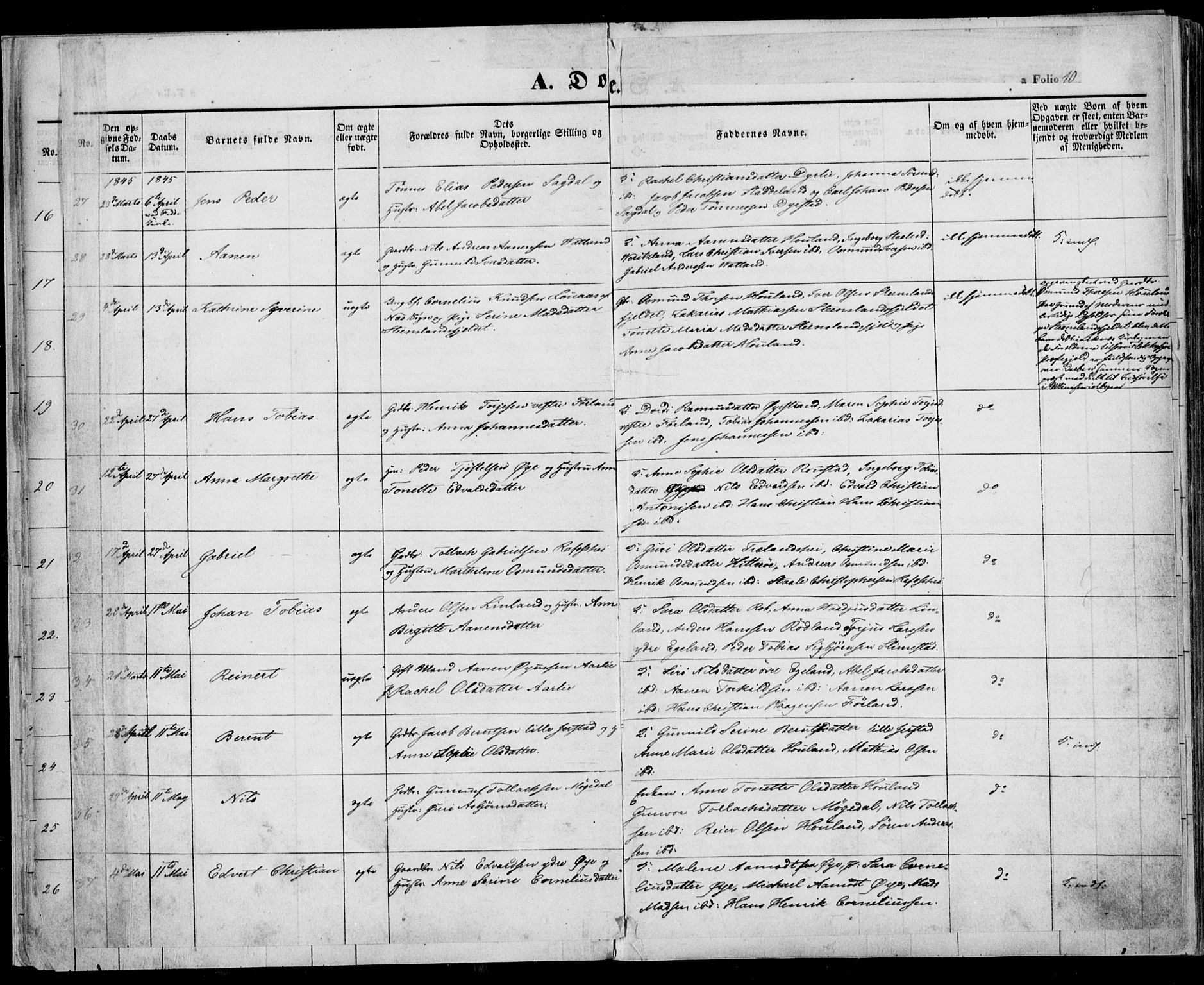 Kvinesdal sokneprestkontor, AV/SAK-1111-0026/F/Fa/Fab/L0005: Parish register (official) no. A 5, 1844-1857, p. 10