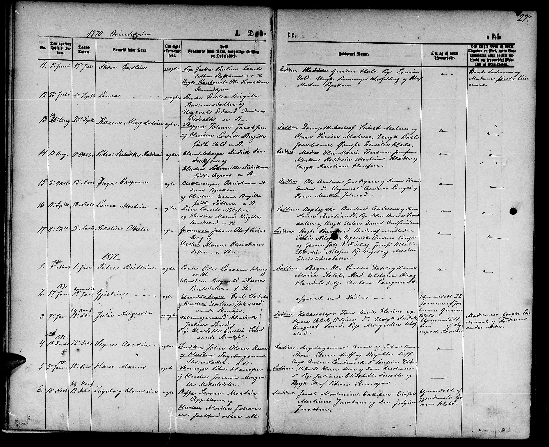 Ministerialprotokoller, klokkerbøker og fødselsregistre - Nord-Trøndelag, SAT/A-1458/739/L0373: Parish register (copy) no. 739C01, 1865-1882, p. 27