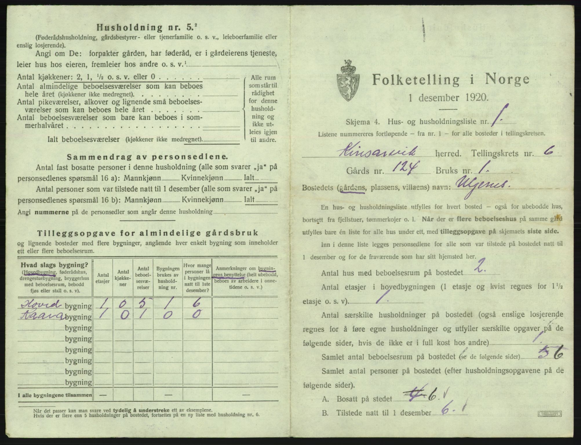 SAB, 1920 census for Kinsarvik, 1920, p. 408