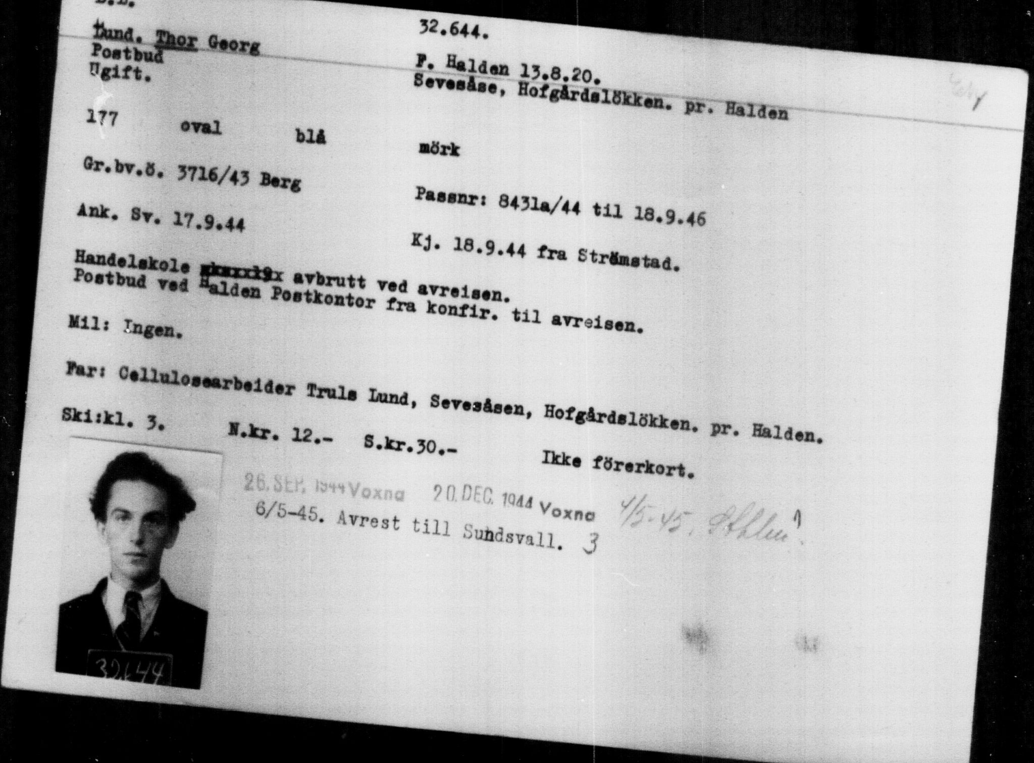 Utenriksstasjonene, Legasjonen i Stockholm, Flyktningkontoret, AV/RA-S-6753/V/Va/L0013: Kjesäterkartoteket, flyktninger med registreringsnr. 31500-34731, 1940-1945, p. 1207