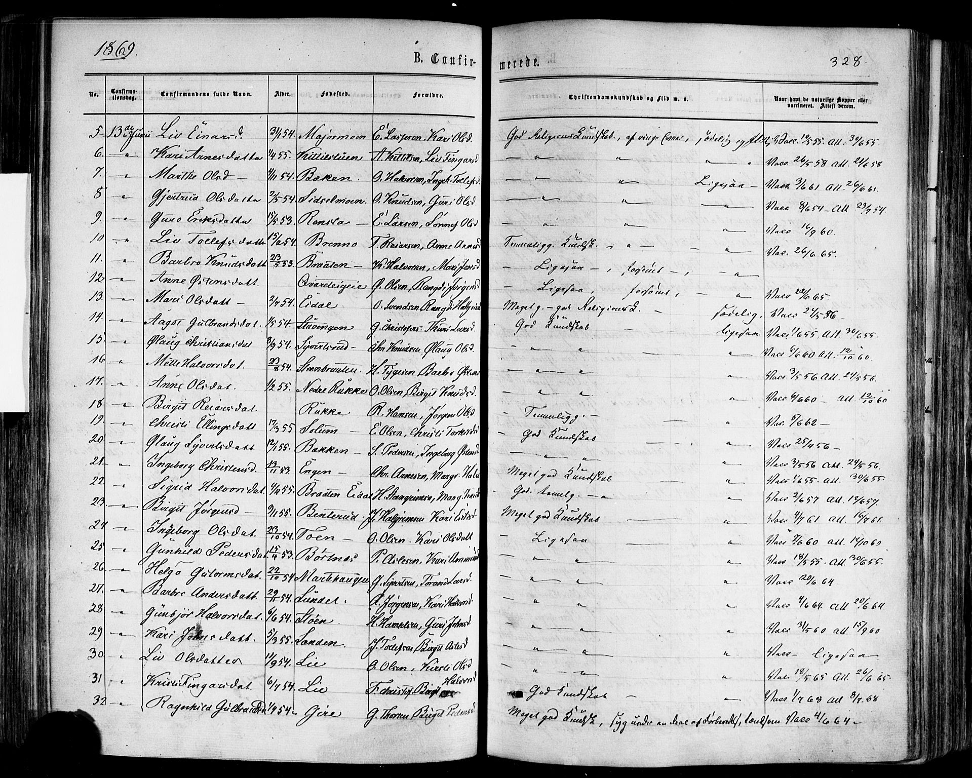 Nes kirkebøker, AV/SAKO-A-236/F/Fa/L0010: Parish register (official) no. 10, 1864-1880, p. 328