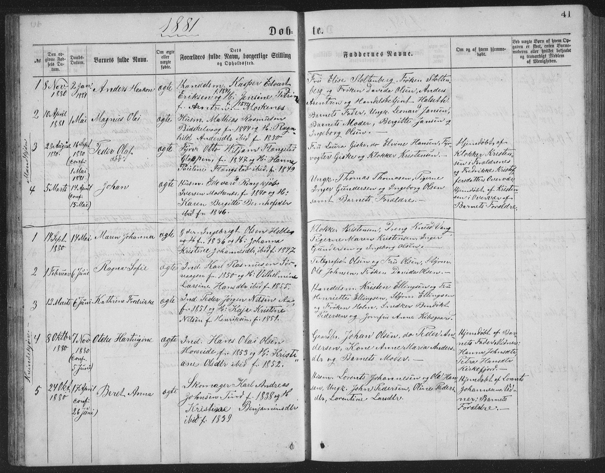 Ministerialprotokoller, klokkerbøker og fødselsregistre - Nordland, AV/SAT-A-1459/886/L1225: Parish register (copy) no. 886C02, 1874-1896, p. 41