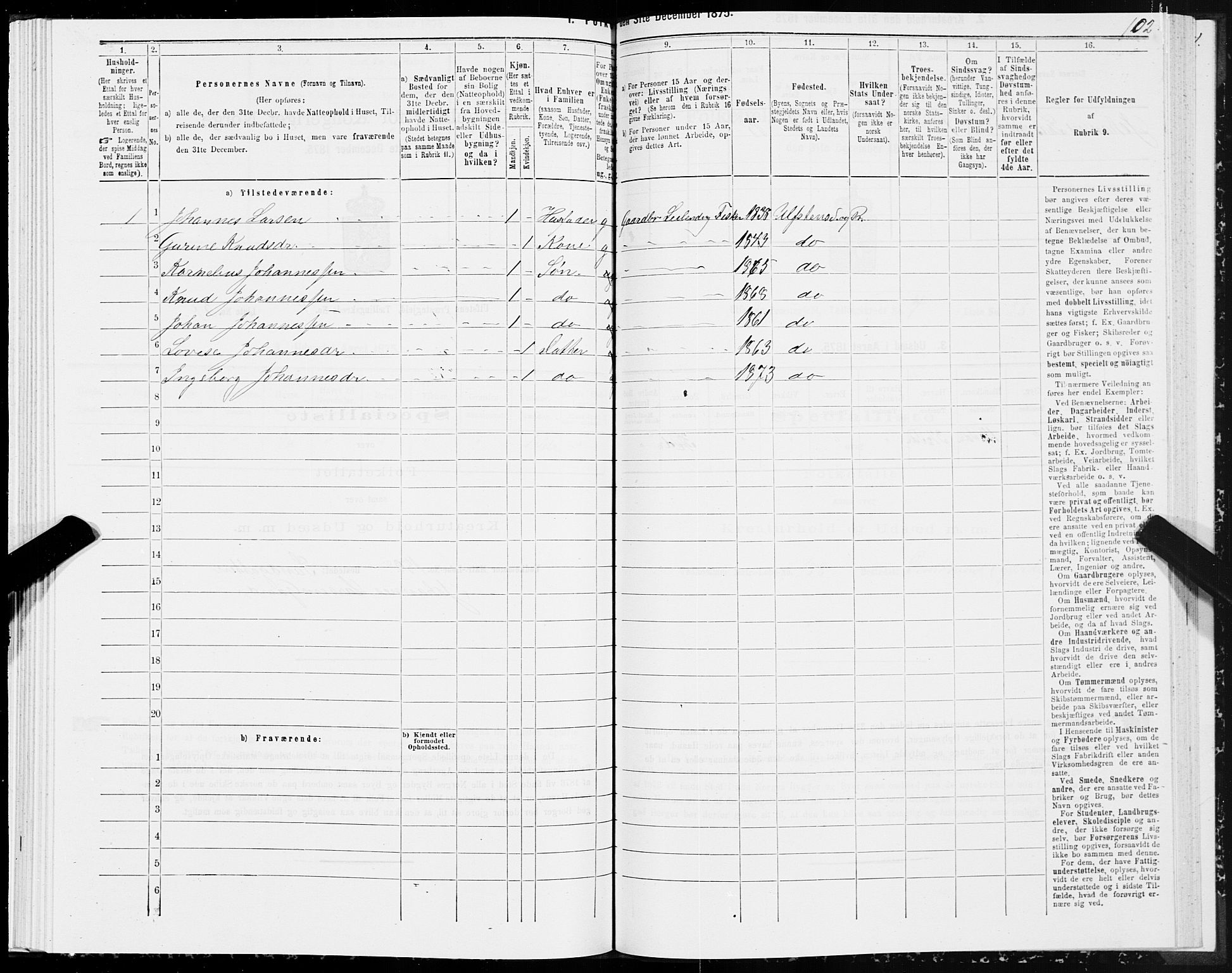 SAT, 1875 census for 1516P Ulstein, 1875, p. 2102