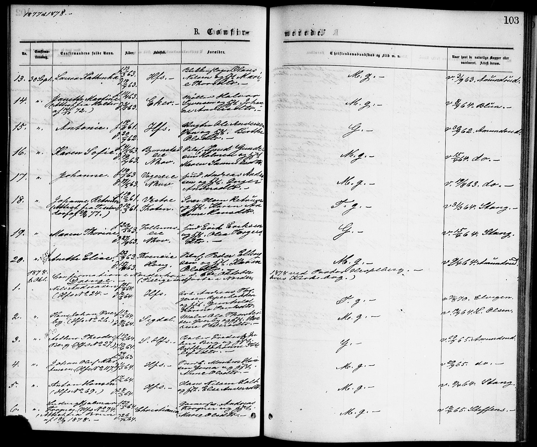 Hønefoss kirkebøker, AV/SAKO-A-609/F/Fa/L0001: Parish register (official) no. 1, 1875-1887, p. 103