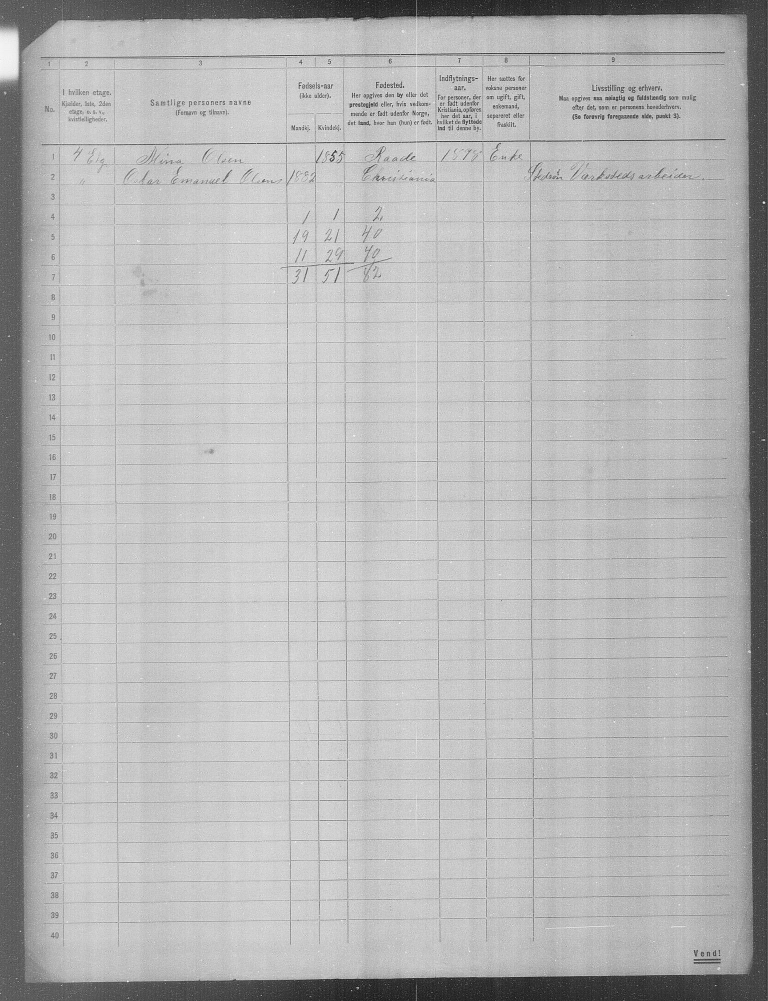 OBA, Municipal Census 1904 for Kristiania, 1904, p. 1140