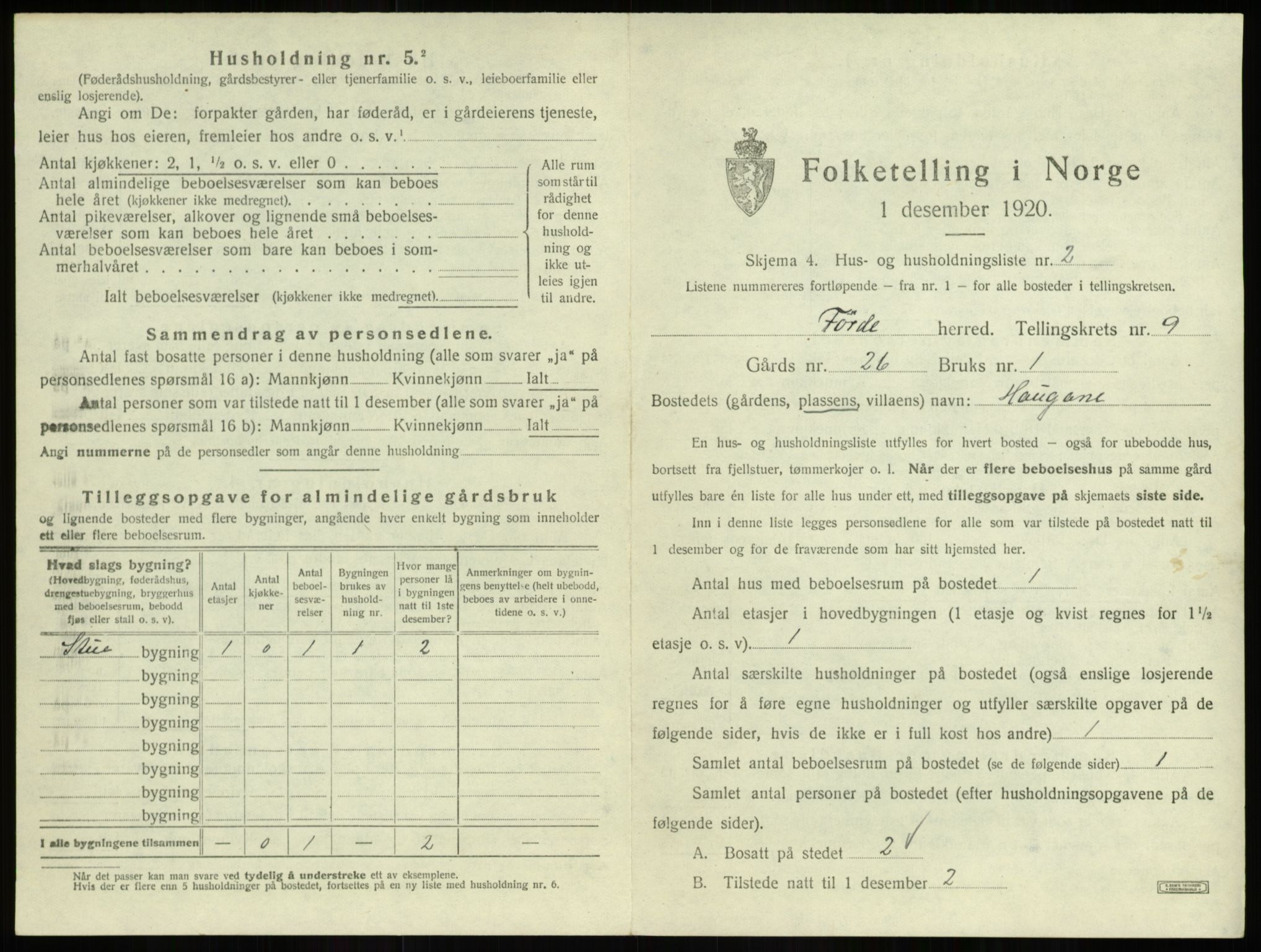 SAB, 1920 census for Førde, 1920, p. 475