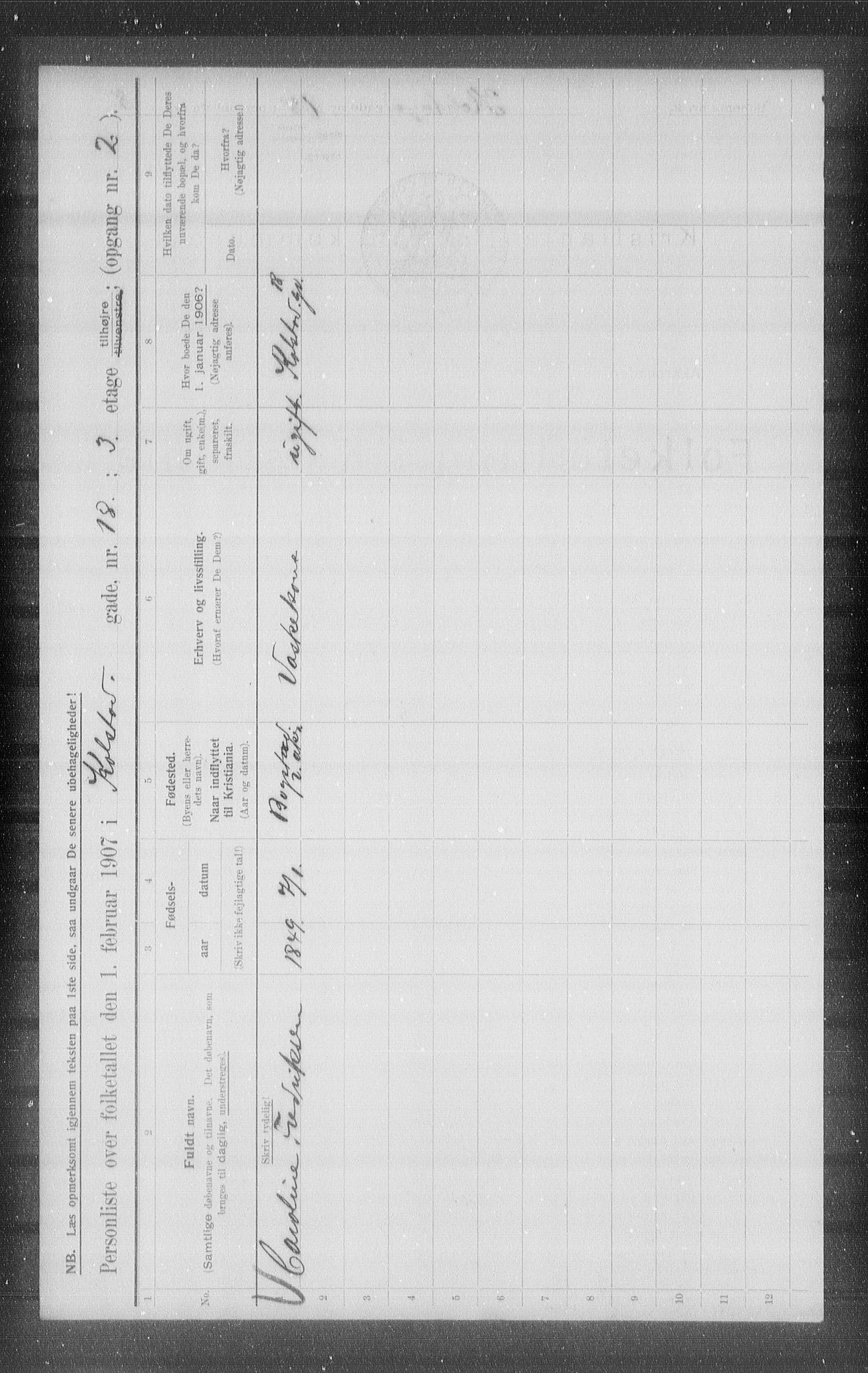 OBA, Municipal Census 1907 for Kristiania, 1907, p. 26687