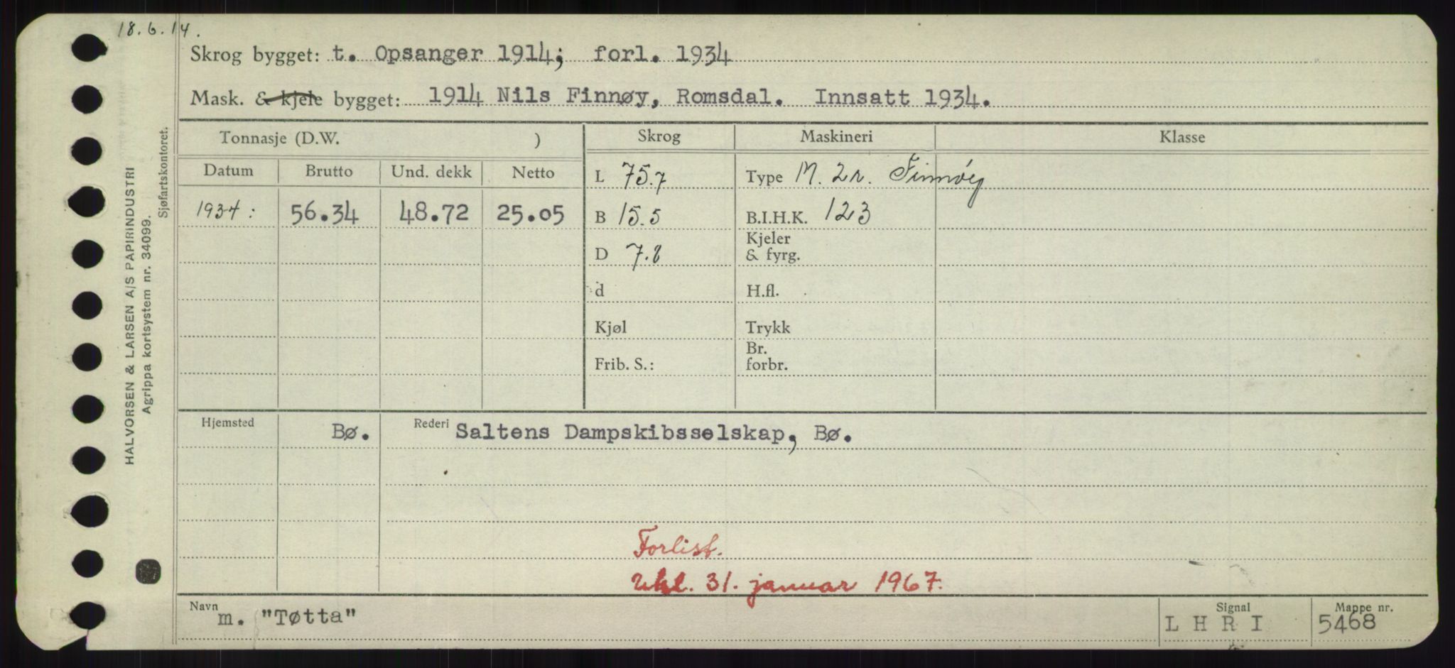 Sjøfartsdirektoratet med forløpere, Skipsmålingen, RA/S-1627/H/Hd/L0039: Fartøy, Ti-Tø, p. 919