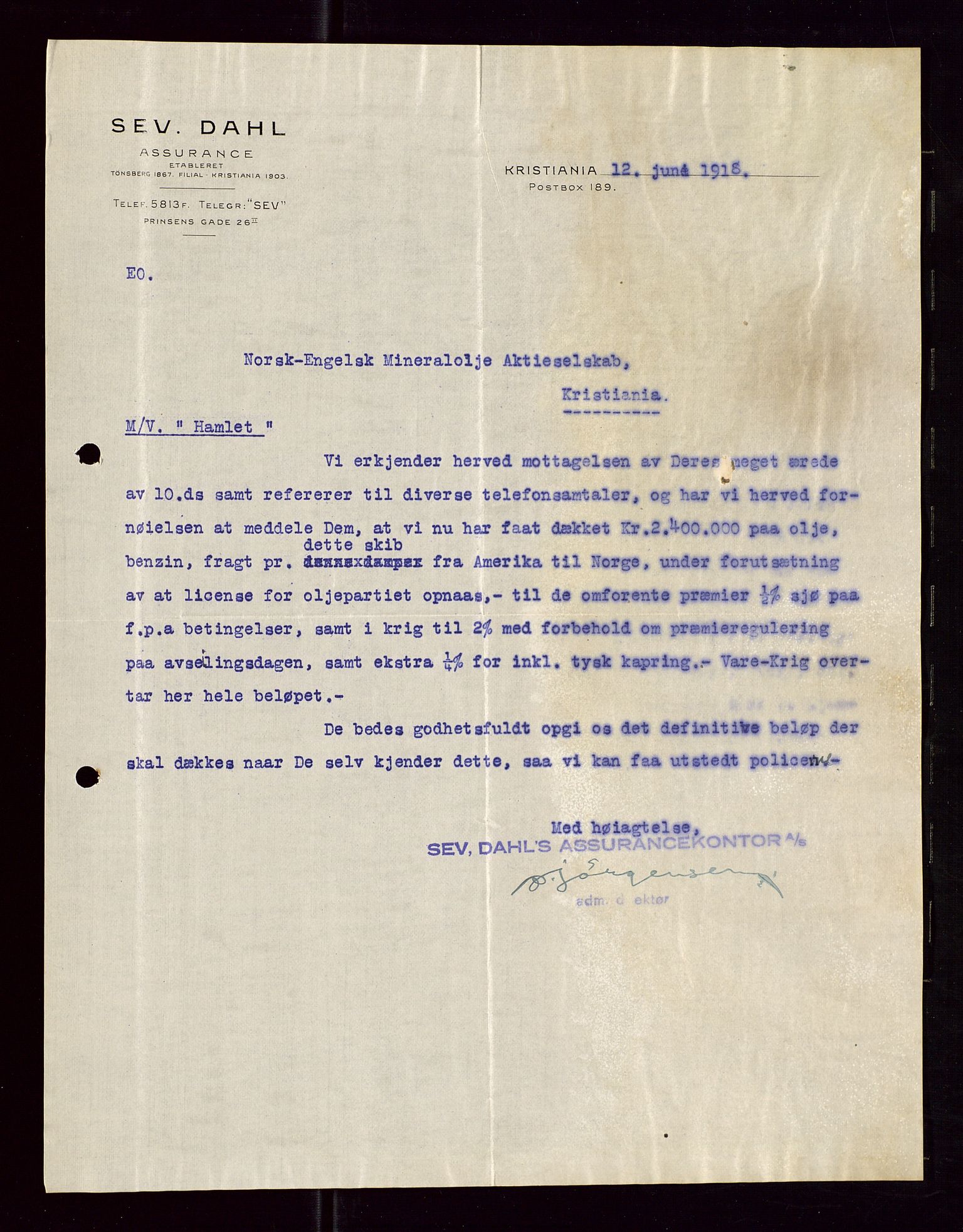 Pa 1521 - A/S Norske Shell, AV/SAST-A-101915/E/Ea/Eaa/L0005: Sjefskorrespondanse, 1918, p. 87