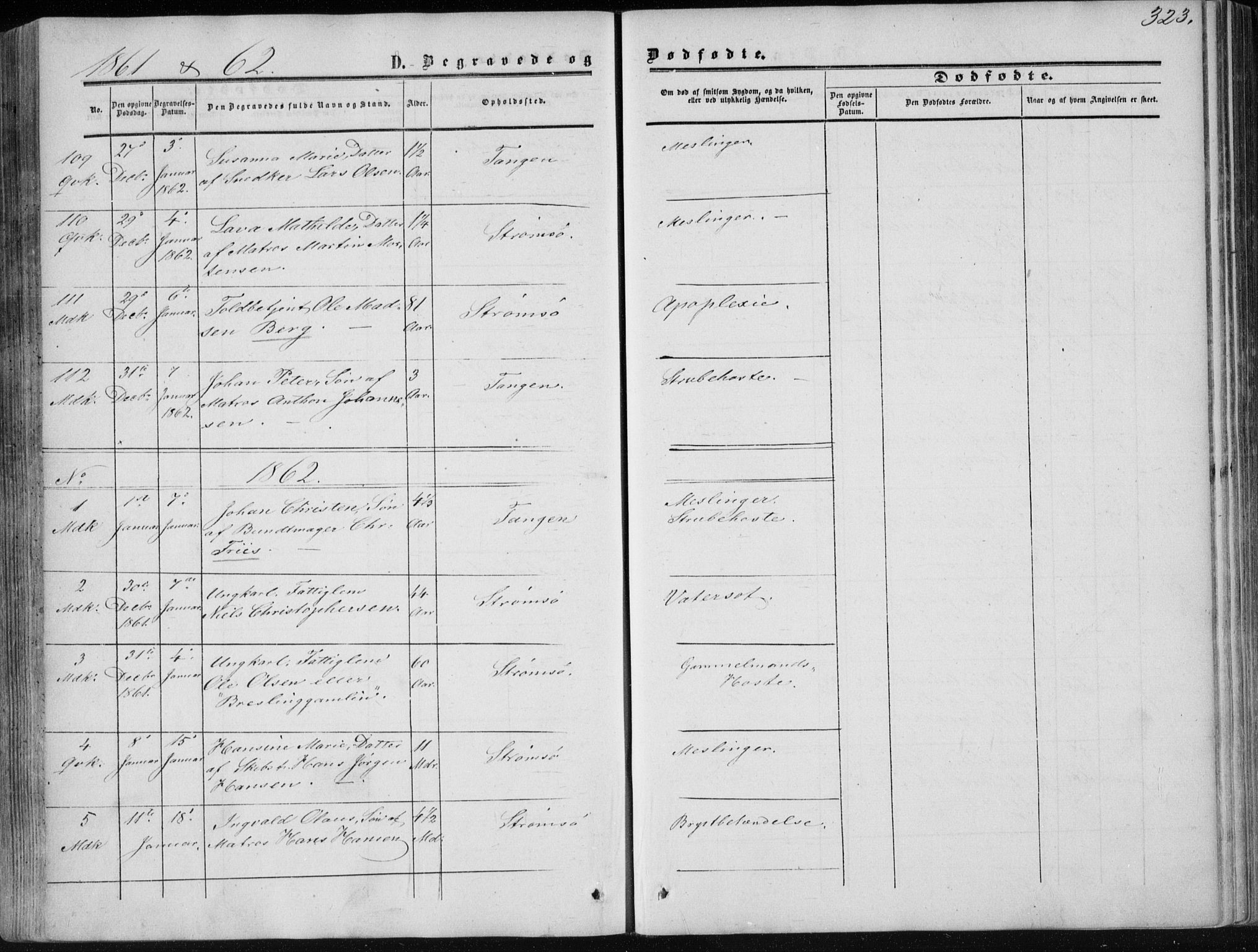 Strømsø kirkebøker, SAKO/A-246/F/Fa/L0015: Parish register (official) no. I 15, 1859-1868, p. 323