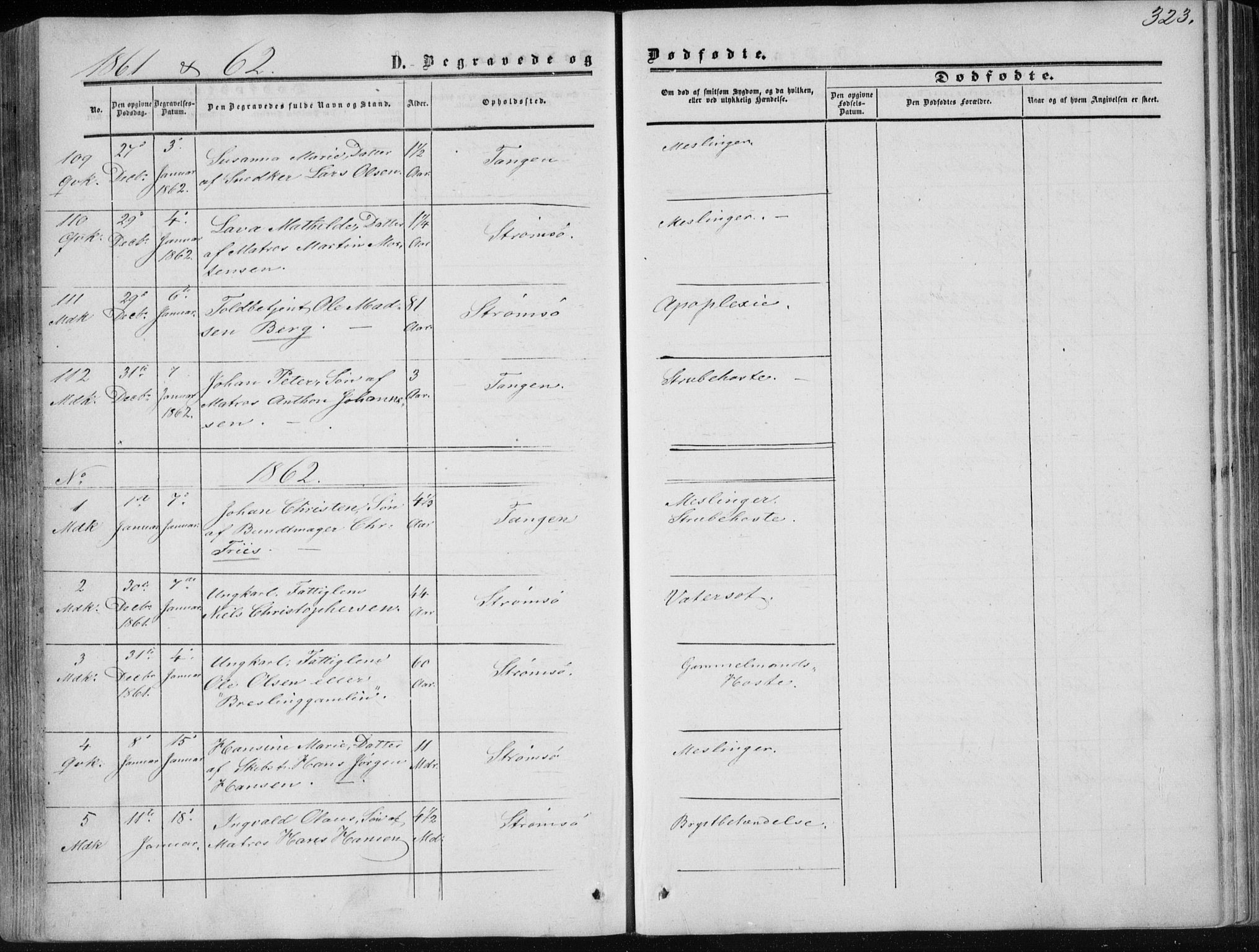 Strømsø kirkebøker, AV/SAKO-A-246/F/Fa/L0015: Parish register (official) no. I 15, 1859-1868, p. 323