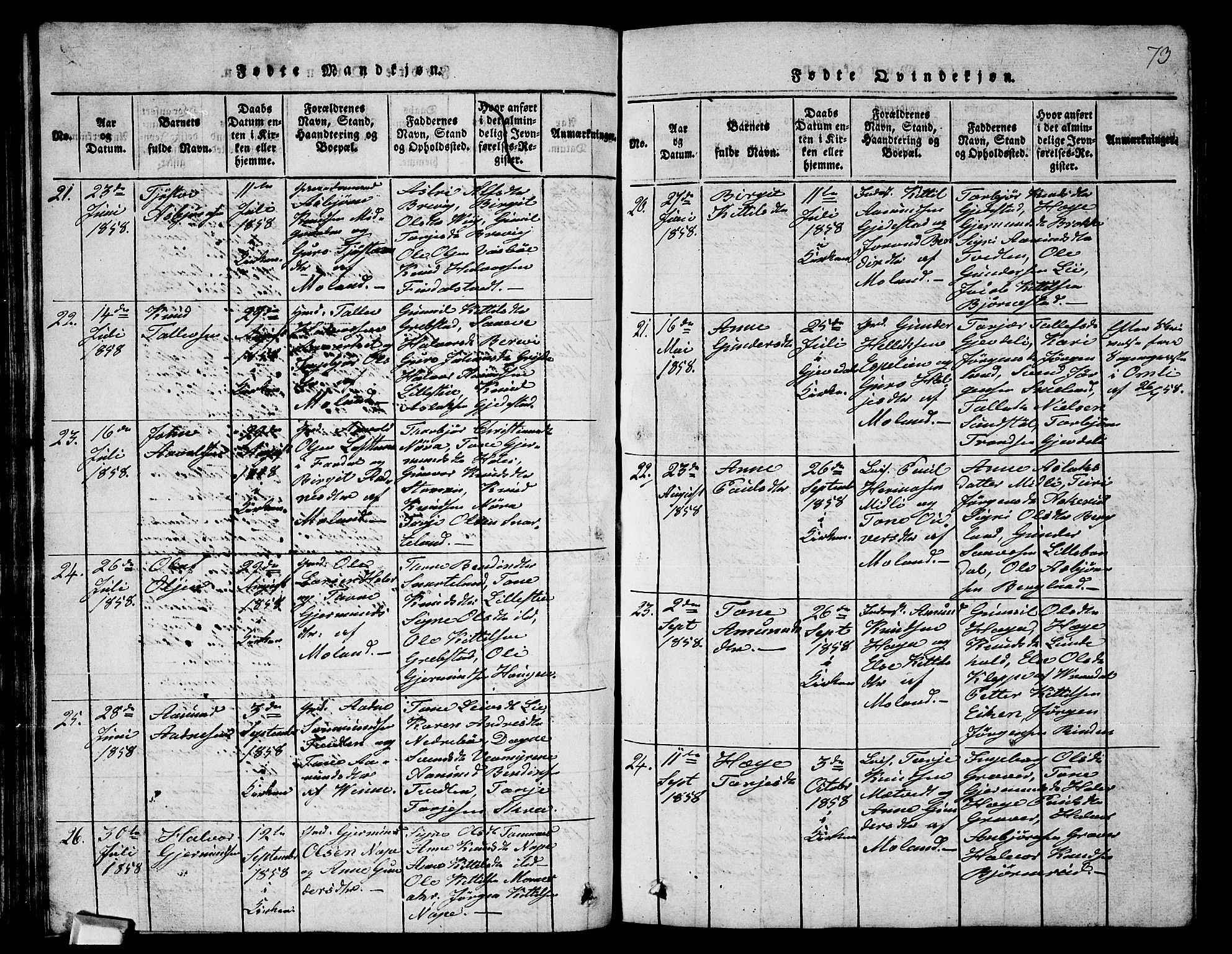 Fyresdal kirkebøker, AV/SAKO-A-263/G/Ga/L0003: Parish register (copy) no. I 3, 1815-1863, p. 73