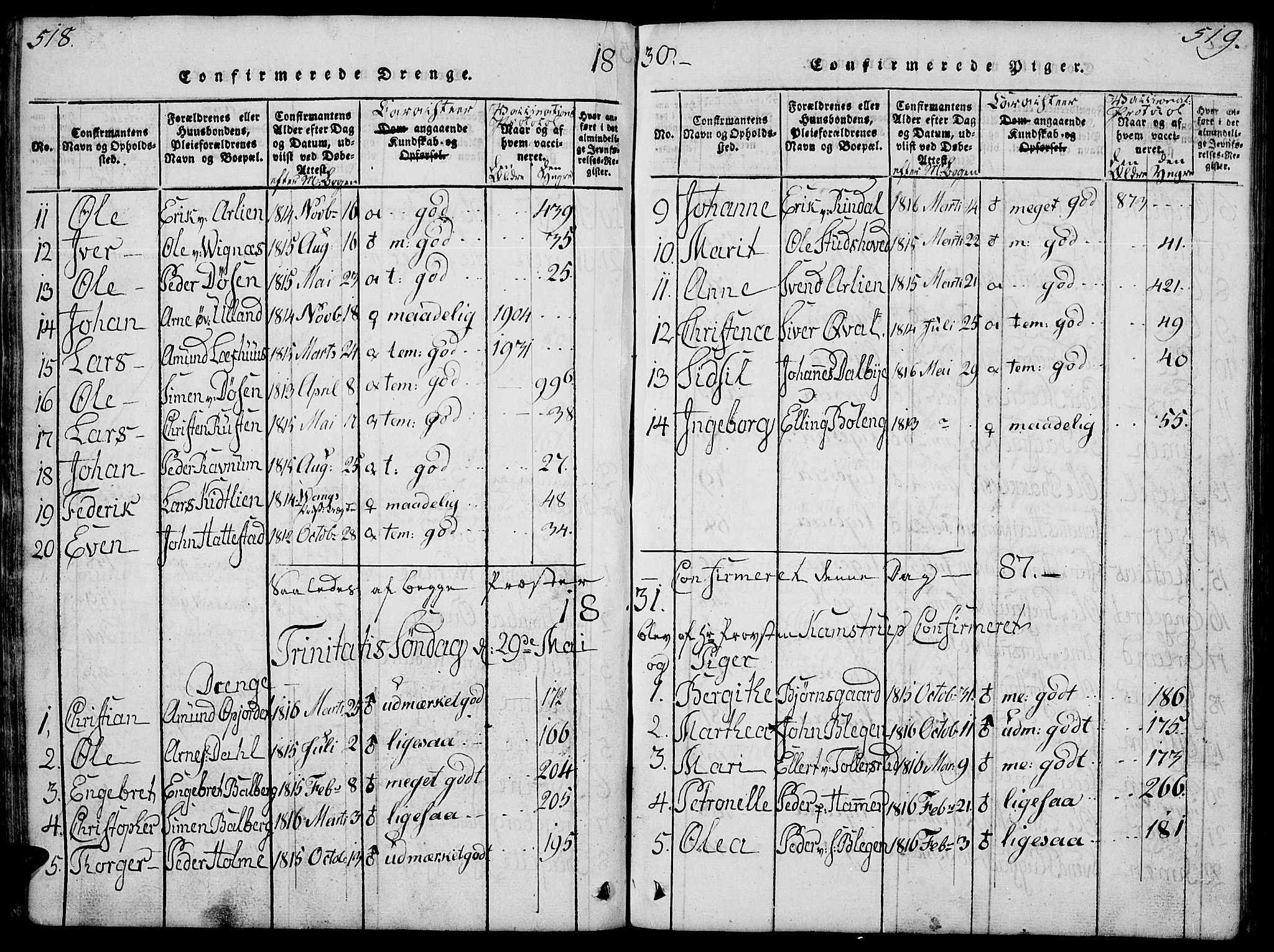 Fåberg prestekontor, SAH/PREST-086/H/Ha/Hab/L0004: Parish register (copy) no. 4, 1818-1837, p. 518-519