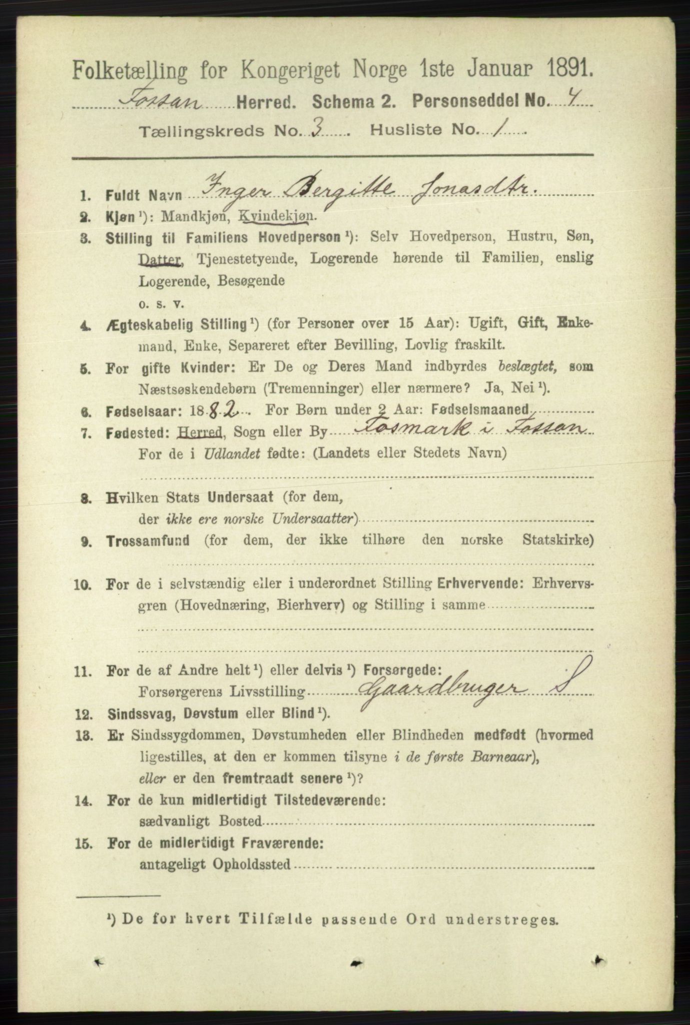 RA, 1891 census for 1129 Forsand, 1891, p. 331