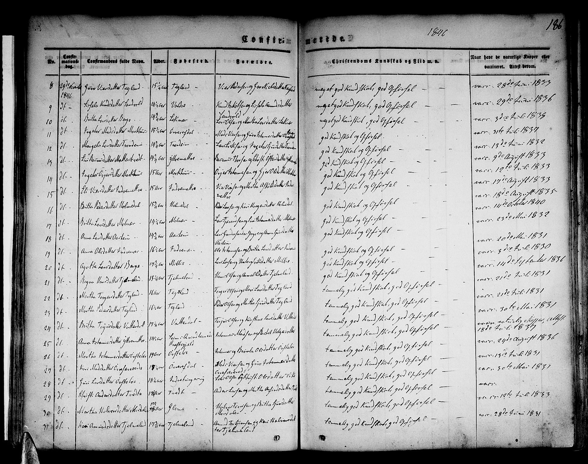 Skånevik sokneprestembete, SAB/A-77801/H/Haa: Parish register (official) no. A 4, 1828-1848, p. 186