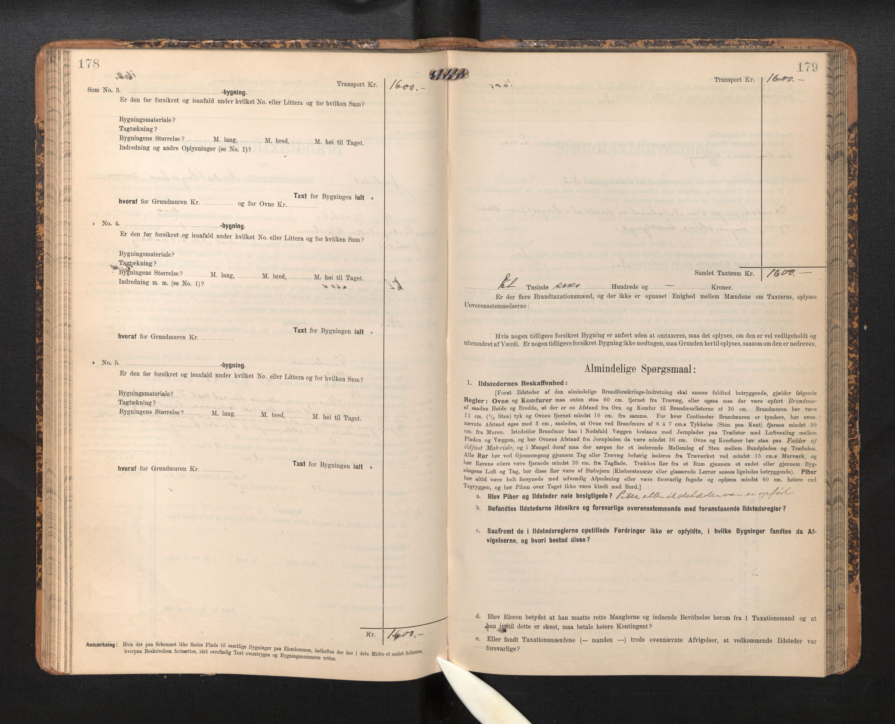 Lensmannen i Jostedal, SAB/A-28601/0012/L0004: Branntakstprotokoll, skjematakst, 1906-1919, p. 178-179