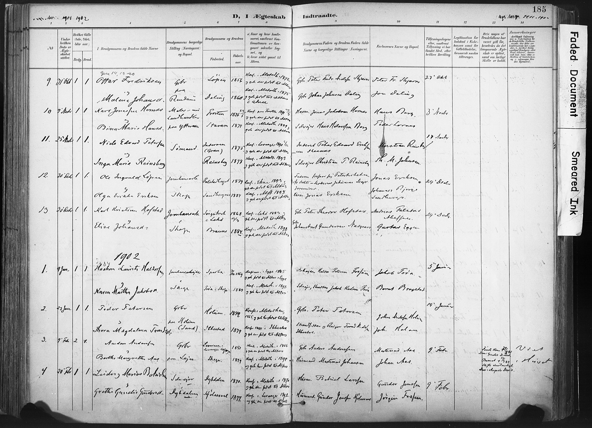 Ministerialprotokoller, klokkerbøker og fødselsregistre - Nord-Trøndelag, AV/SAT-A-1458/717/L0162: Parish register (official) no. 717A12, 1898-1923, p. 185