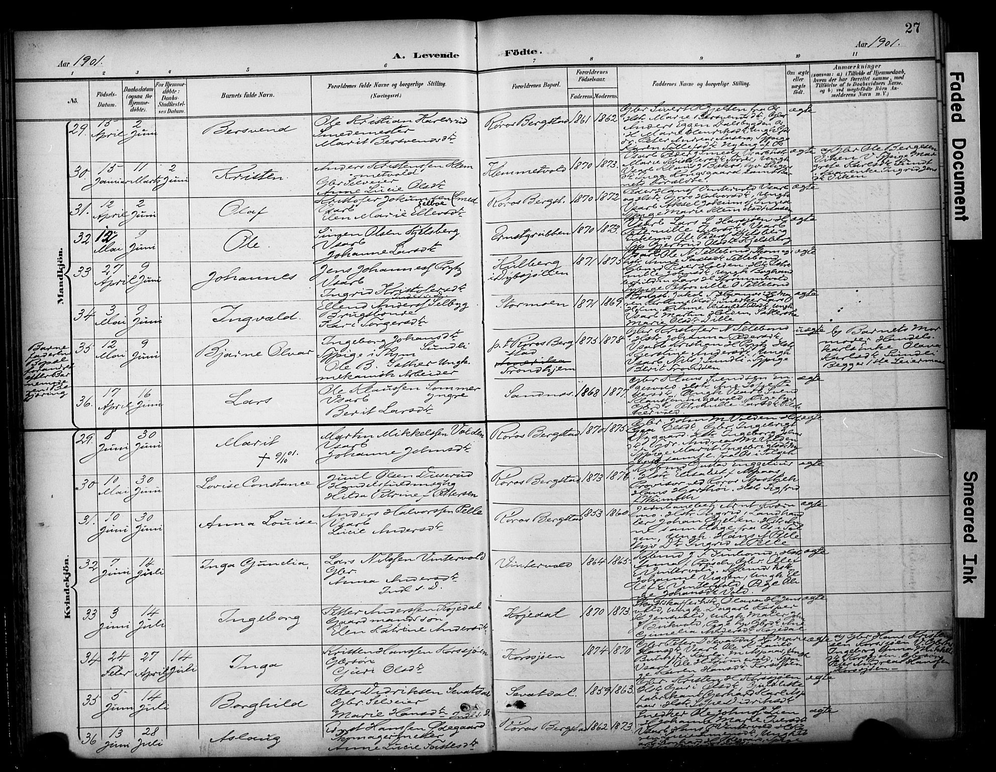 Ministerialprotokoller, klokkerbøker og fødselsregistre - Sør-Trøndelag, AV/SAT-A-1456/681/L0936: Parish register (official) no. 681A14, 1899-1908, p. 27