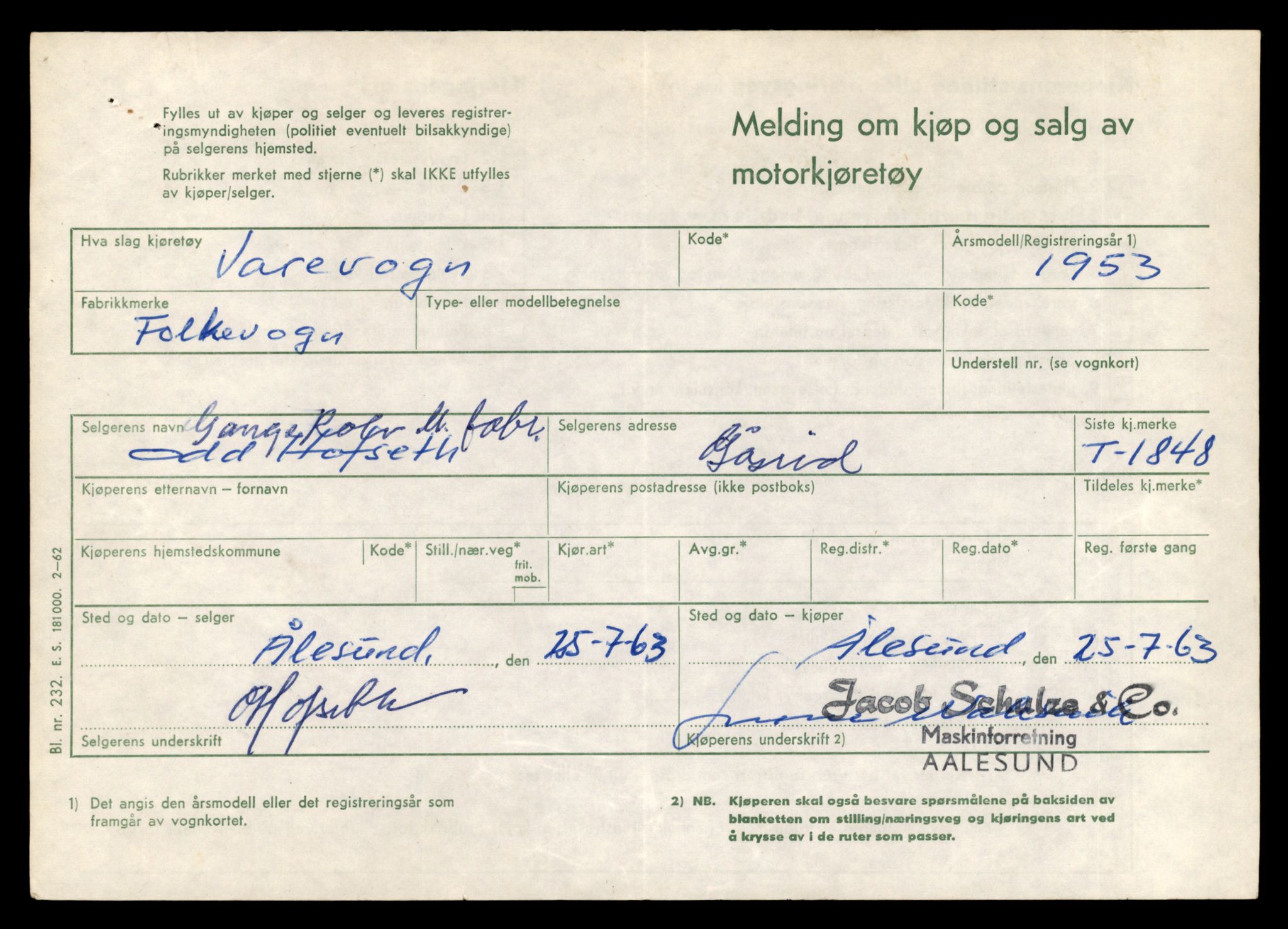 Møre og Romsdal vegkontor - Ålesund trafikkstasjon, AV/SAT-A-4099/F/Fe/L0015: Registreringskort for kjøretøy T 1700 - T 1850, 1927-1998, p. 3017