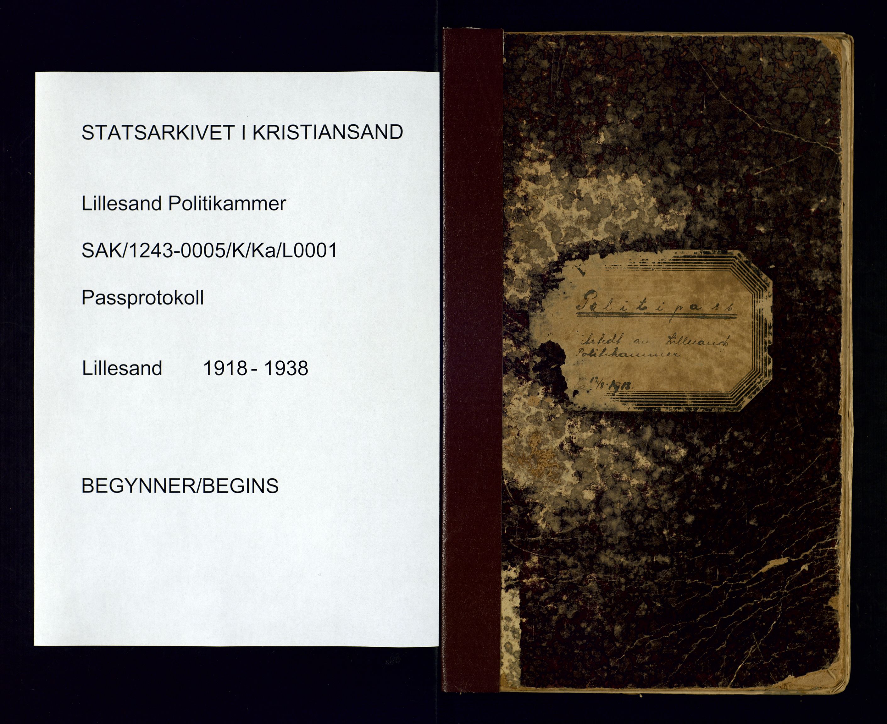 Lillesand politistasjon, SAK/1243-0005/K/Ka/L0001: Passprotokoll, 1918-1938, p. 1