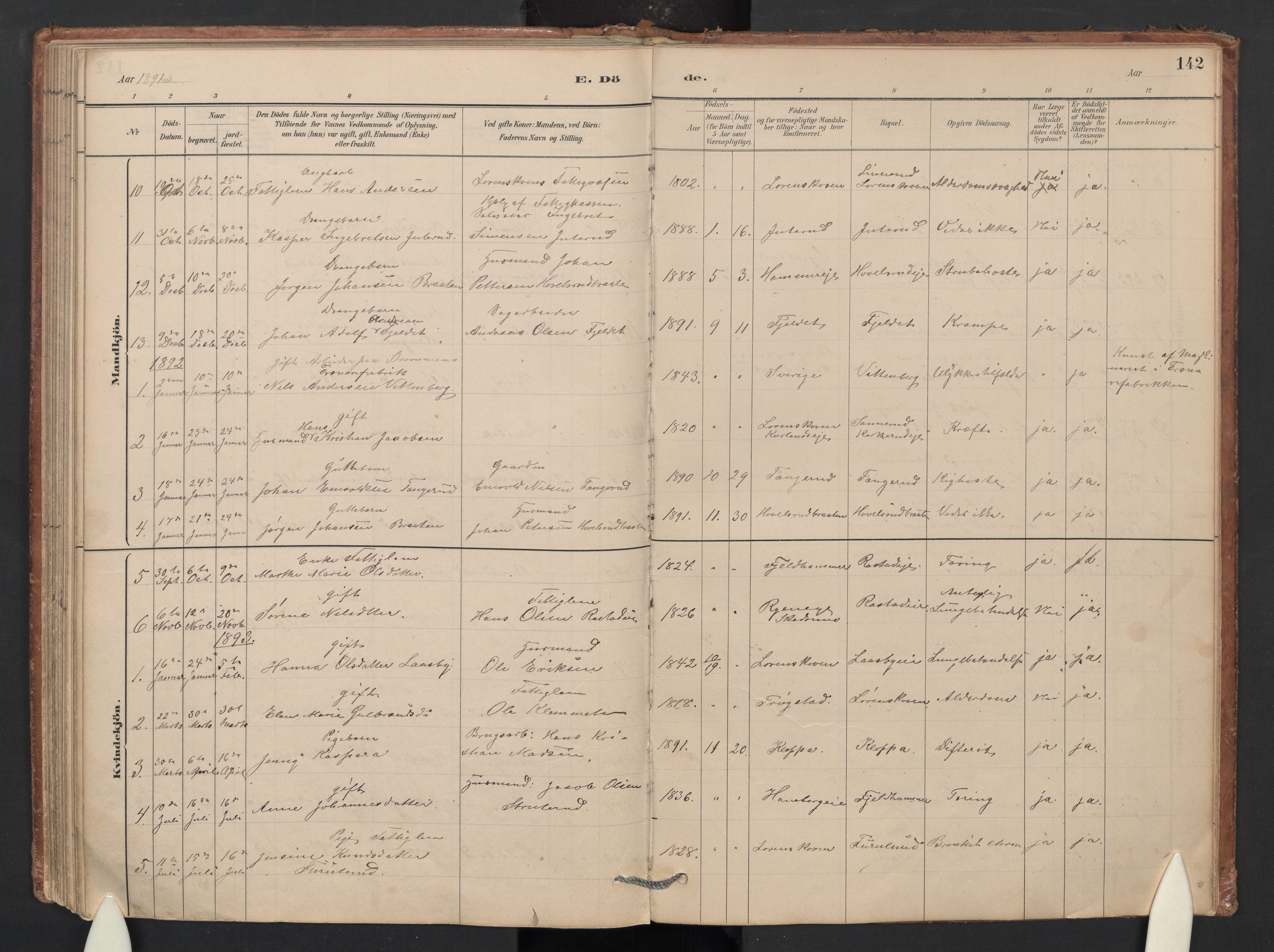 Skedsmo prestekontor Kirkebøker, SAO/A-10033a/G/Gb/L0001: Parish register (copy) no. II 1, 1883-1903, p. 142